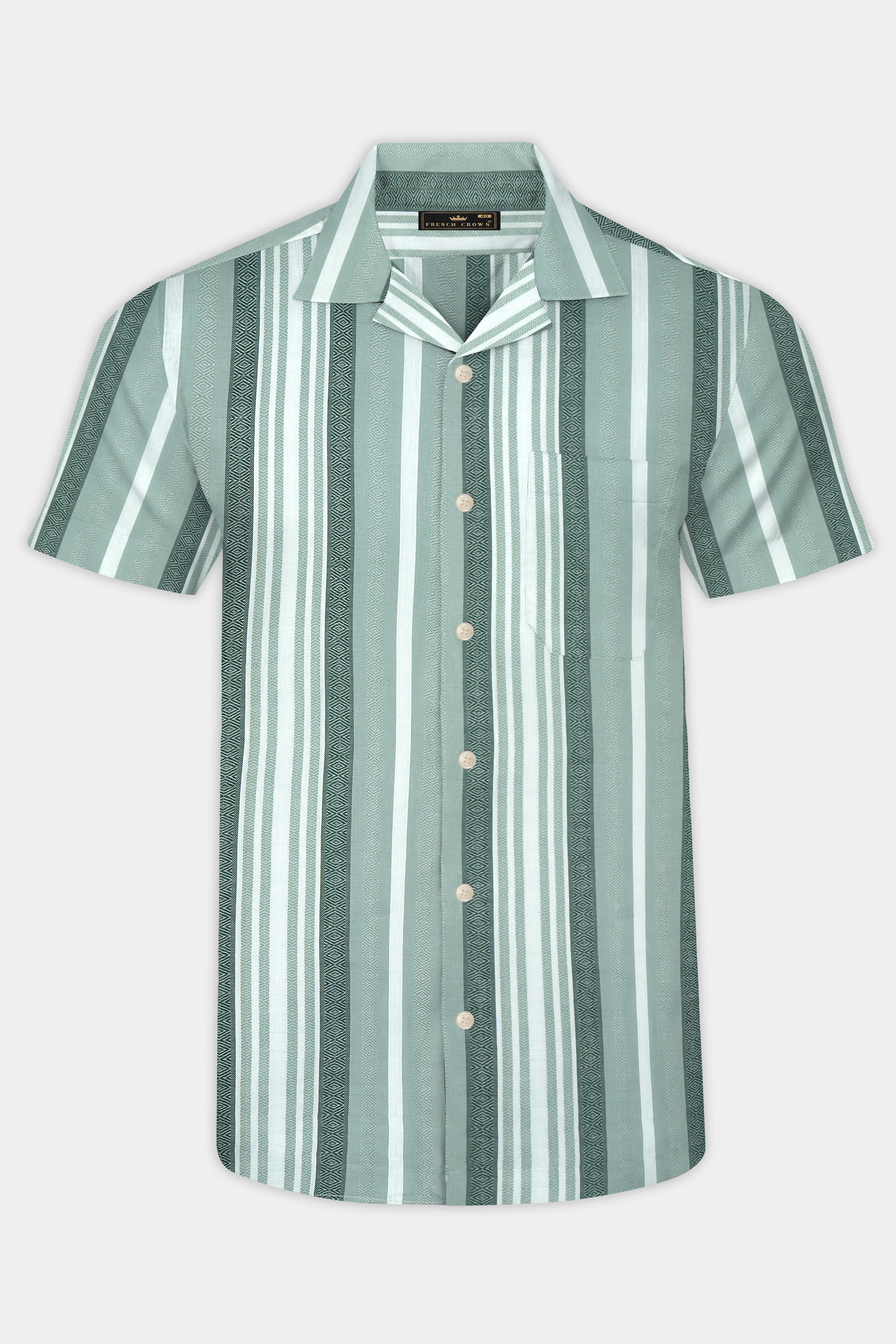 Sage Green and White Striped Premium Tencel Shirt