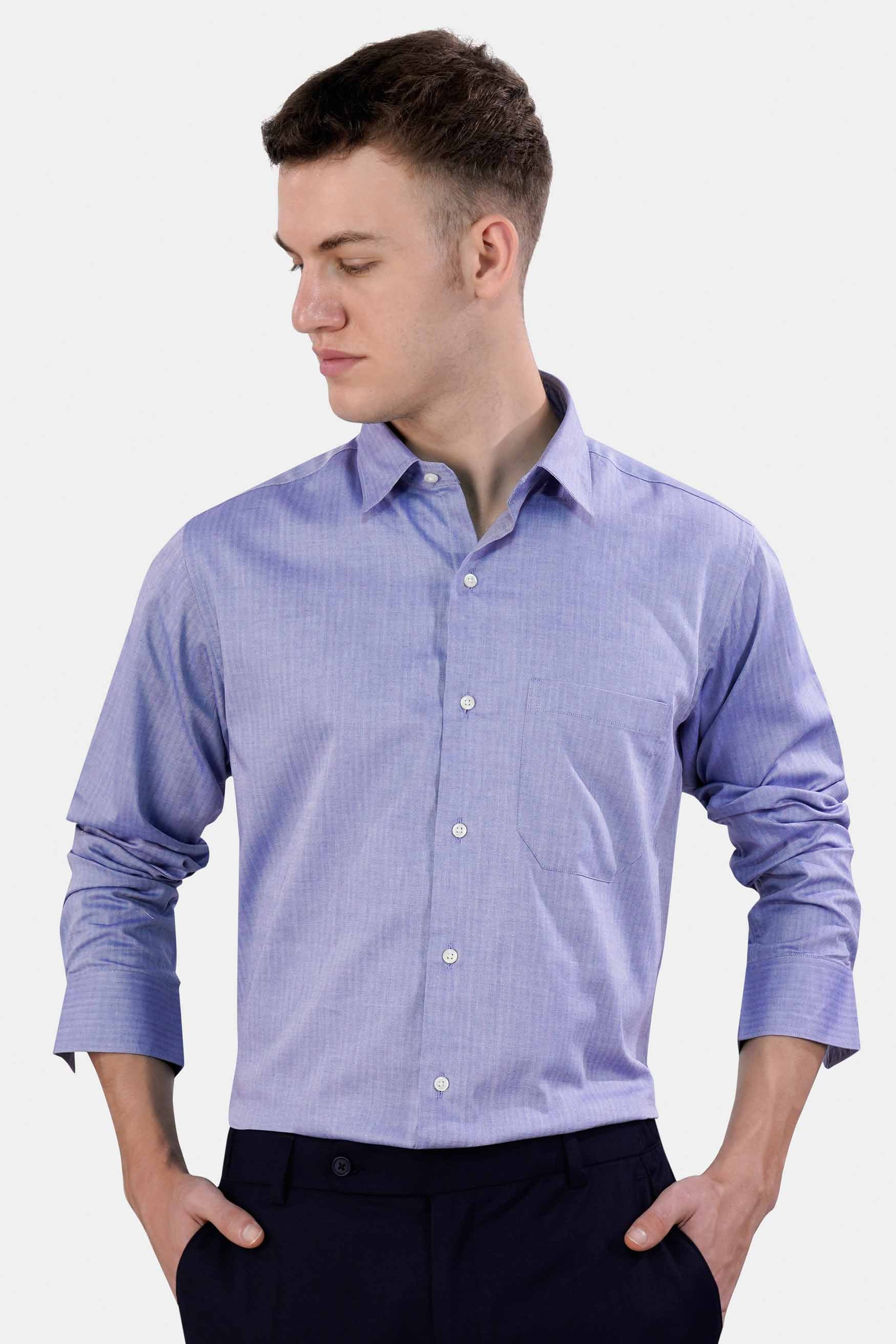 Chetwode Blue Subtle Striped Herringbone Shirt