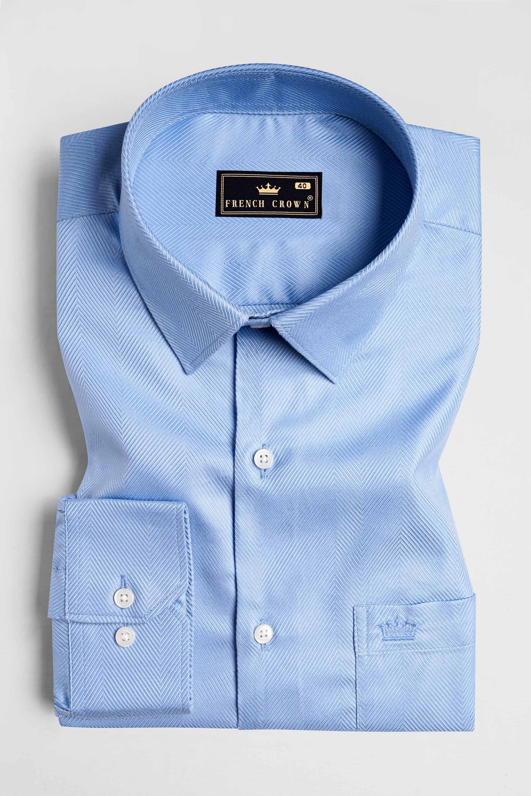 Cerulean Blue Dobby Textured Premium Giza Cotton Shirt