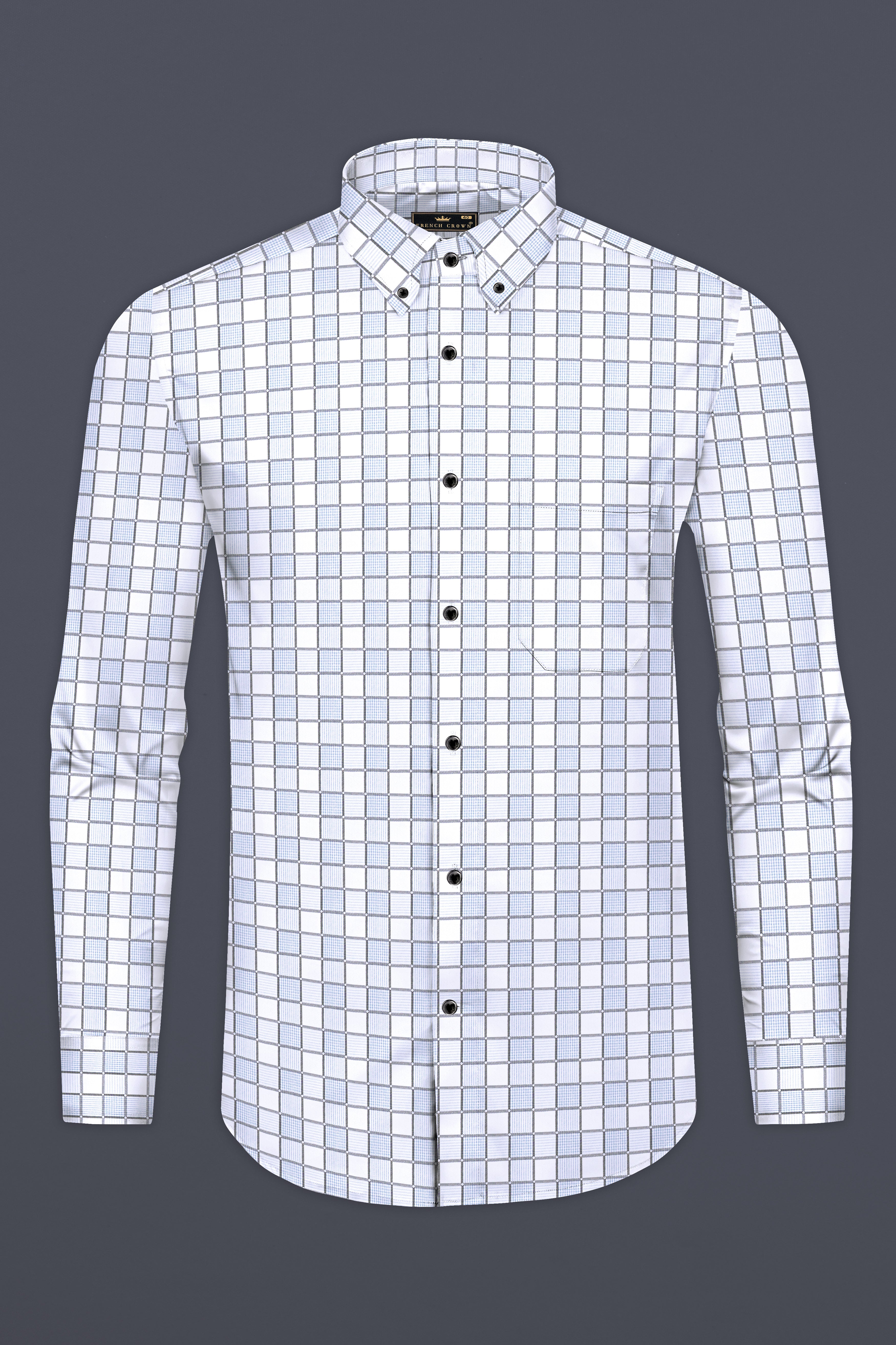 Bright White with Carolina Blue and Mobster Gray Checkered Dobby Premium Giza Cotton Shirt