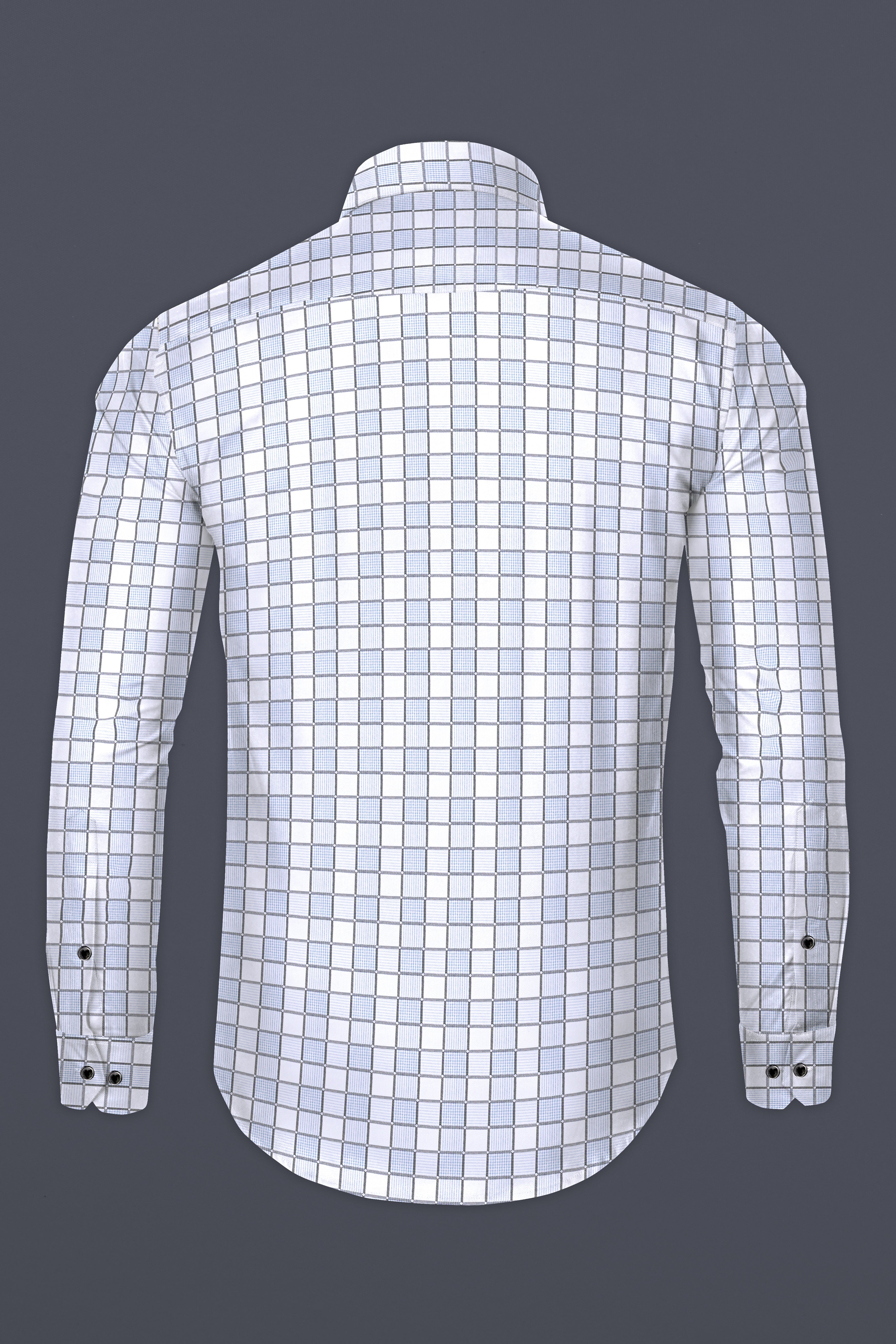 Bright White with Carolina Blue and Mobster Gray Checkered Dobby Premium Giza Cotton Shirt