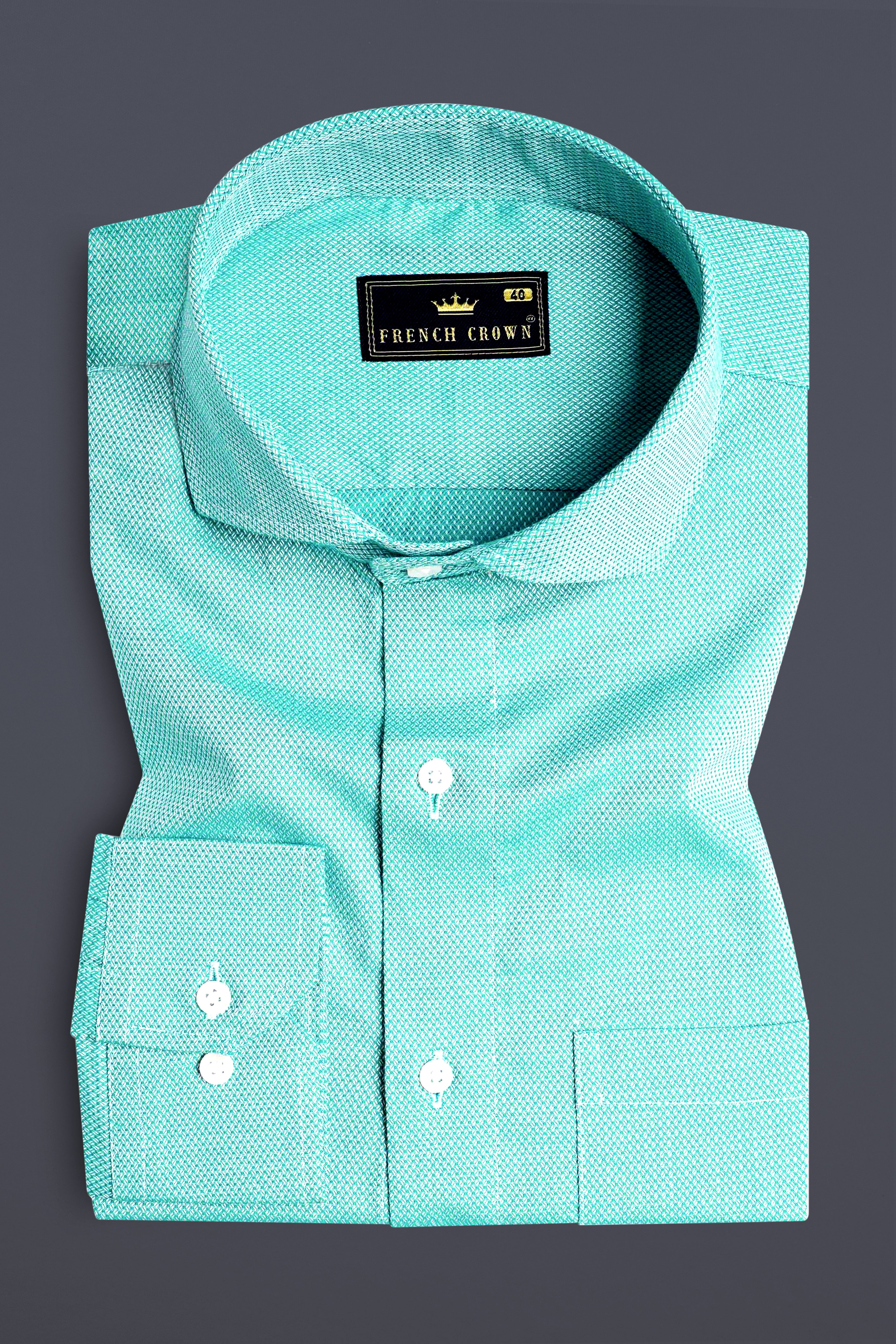 Aqua Blue Dobby Textured Premium Giza Cotton Shirt