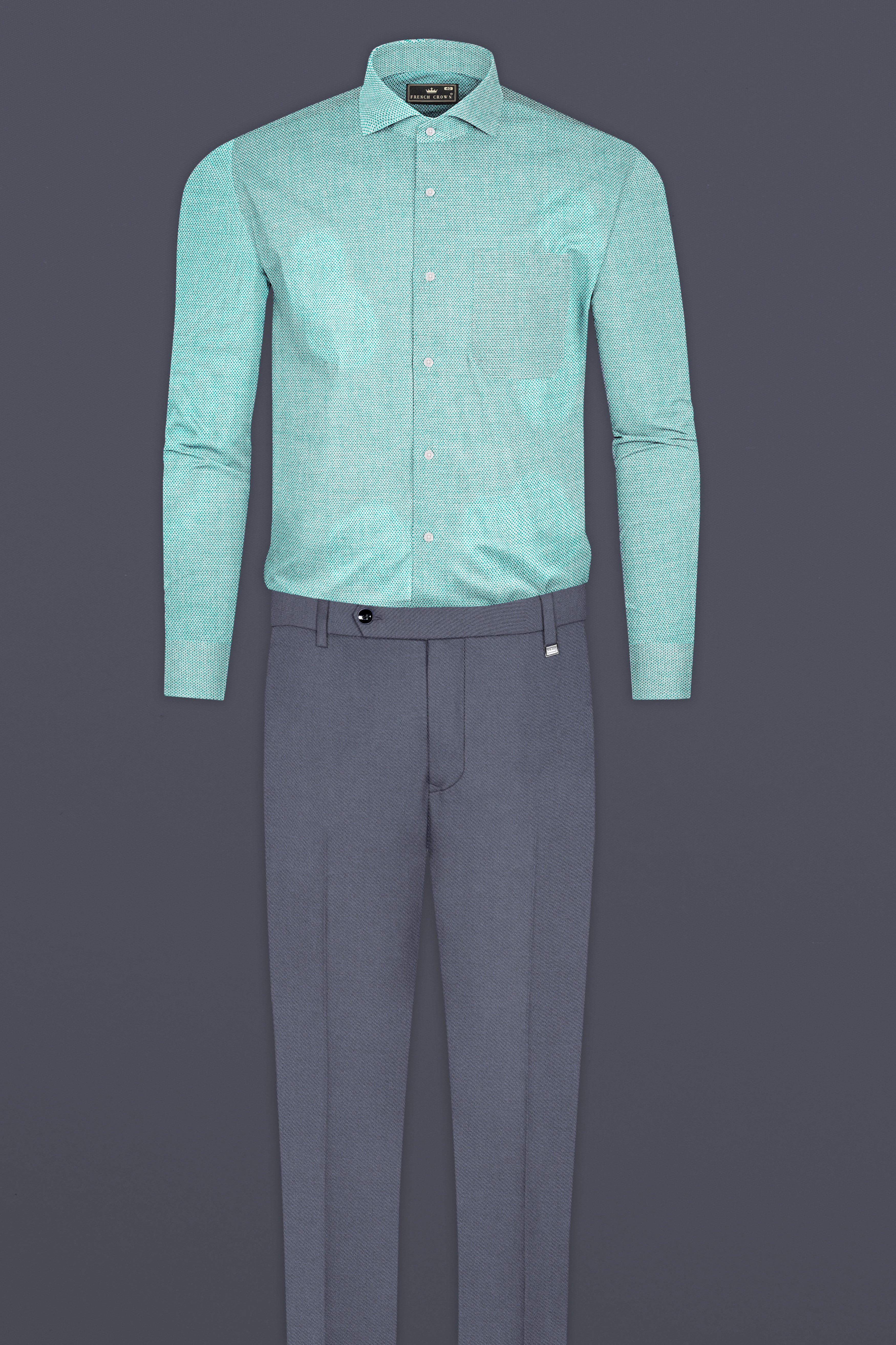 Aqua Blue Dobby Textured Premium Giza Cotton Shirt