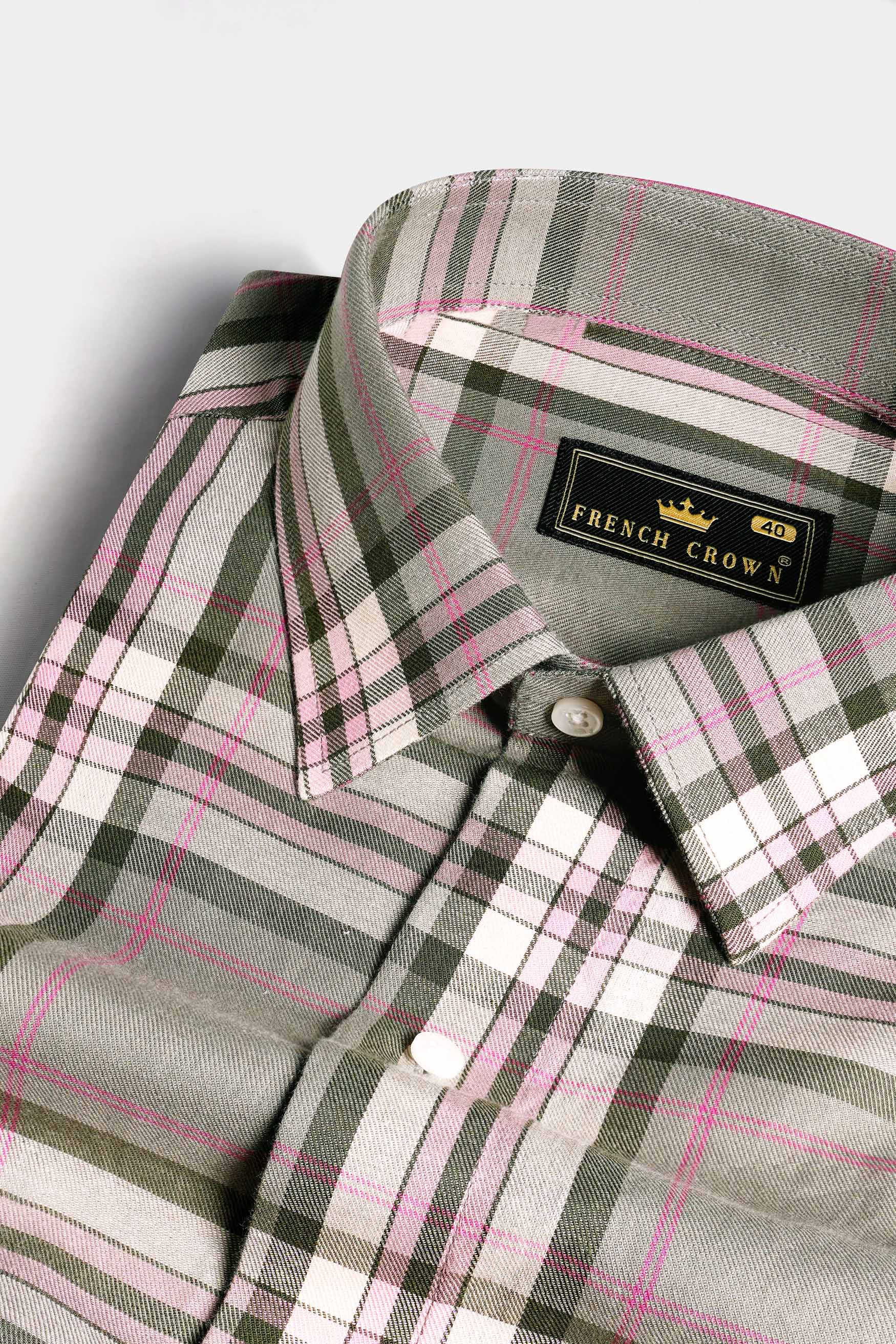 Sage Green and Vale Pink Twill Plaid Premium Cotton Shirt