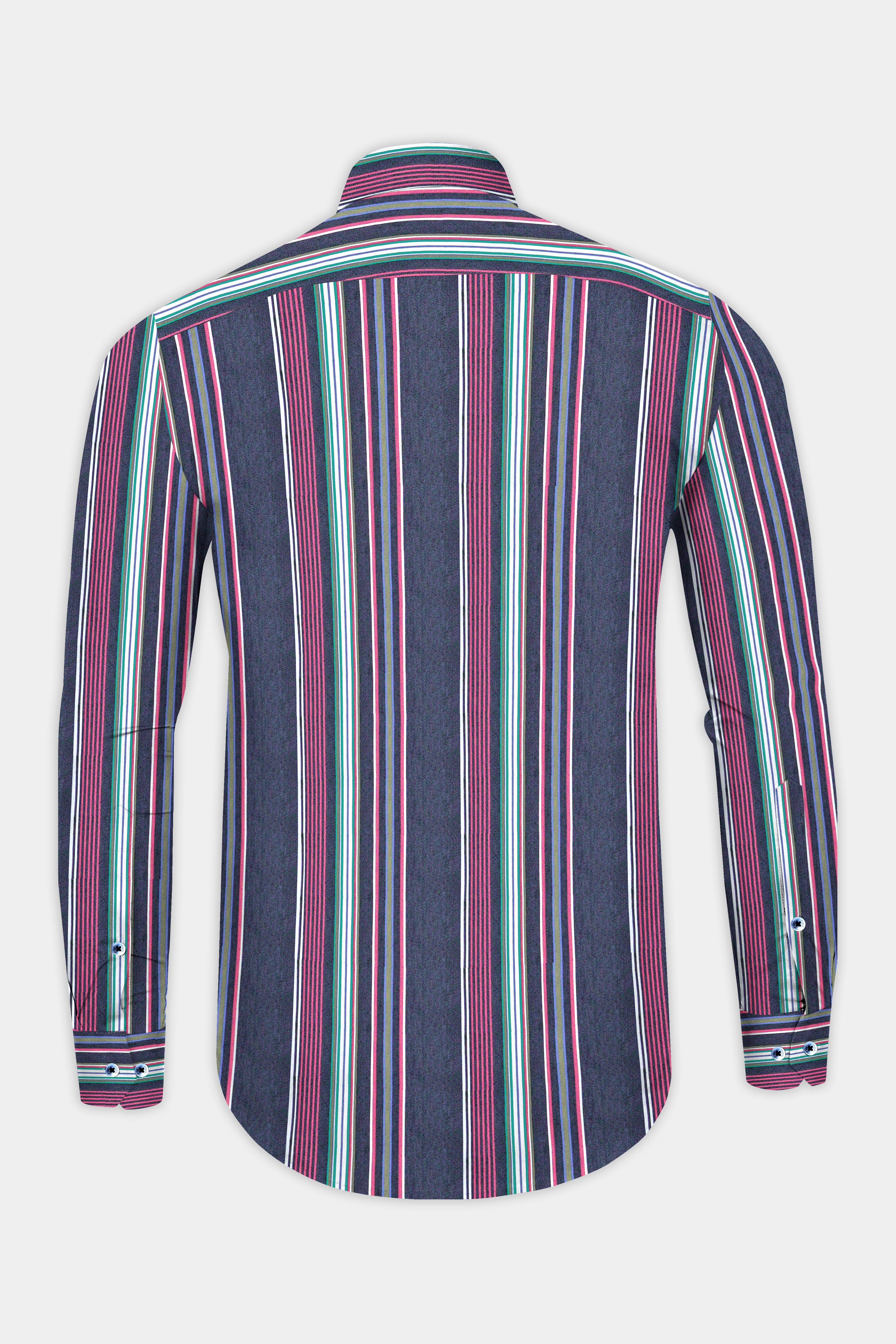 Lead Blue and Vale Pink Multicoloured Striped Indigo Denim Shirt