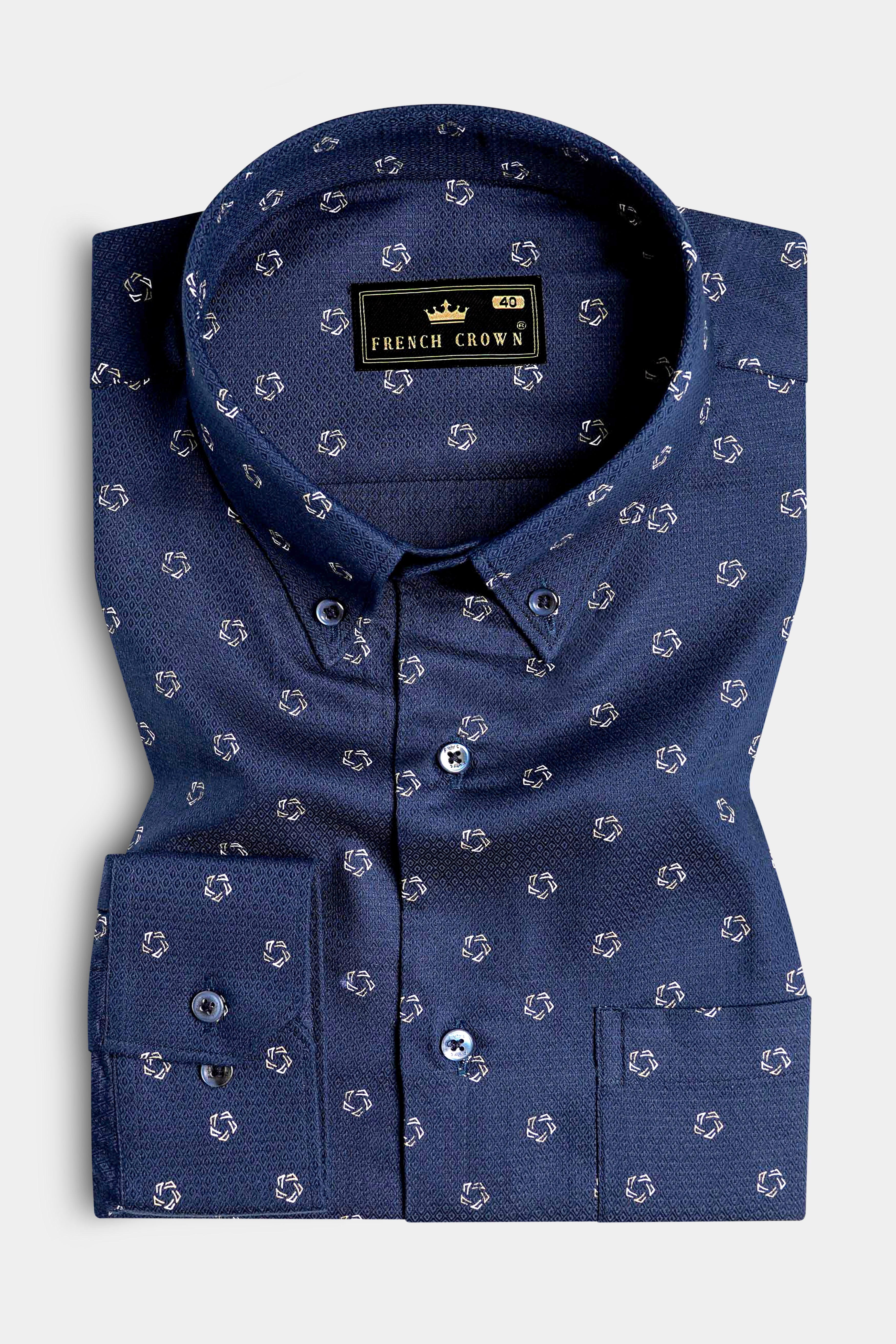 Cloud Burst Blue Dobby Textured Premium Giza Cotton Shirt