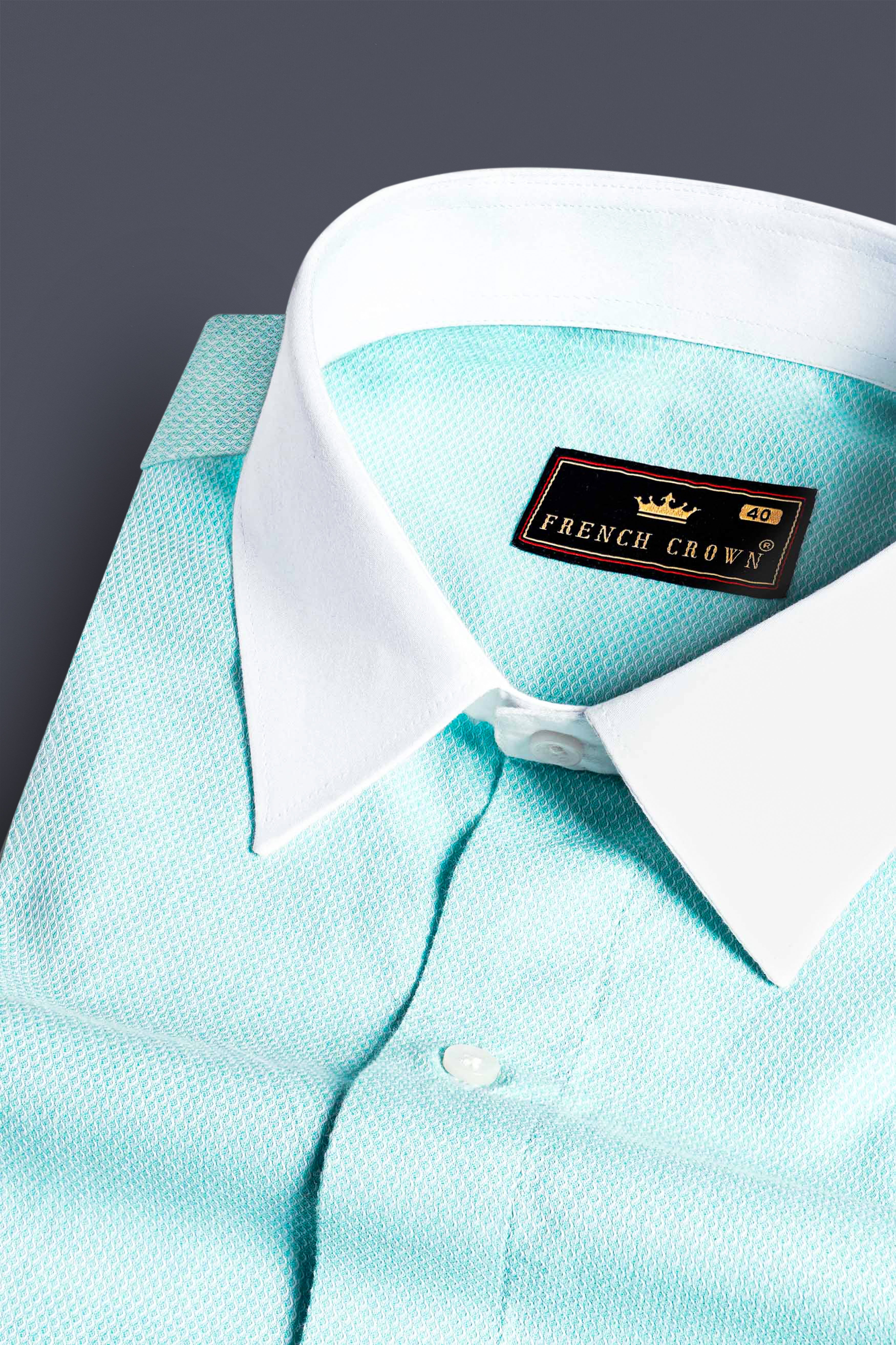 Tiffany Blue with White Cuffs and Collar Dobby Textured Premium Giza Cotton Shirt