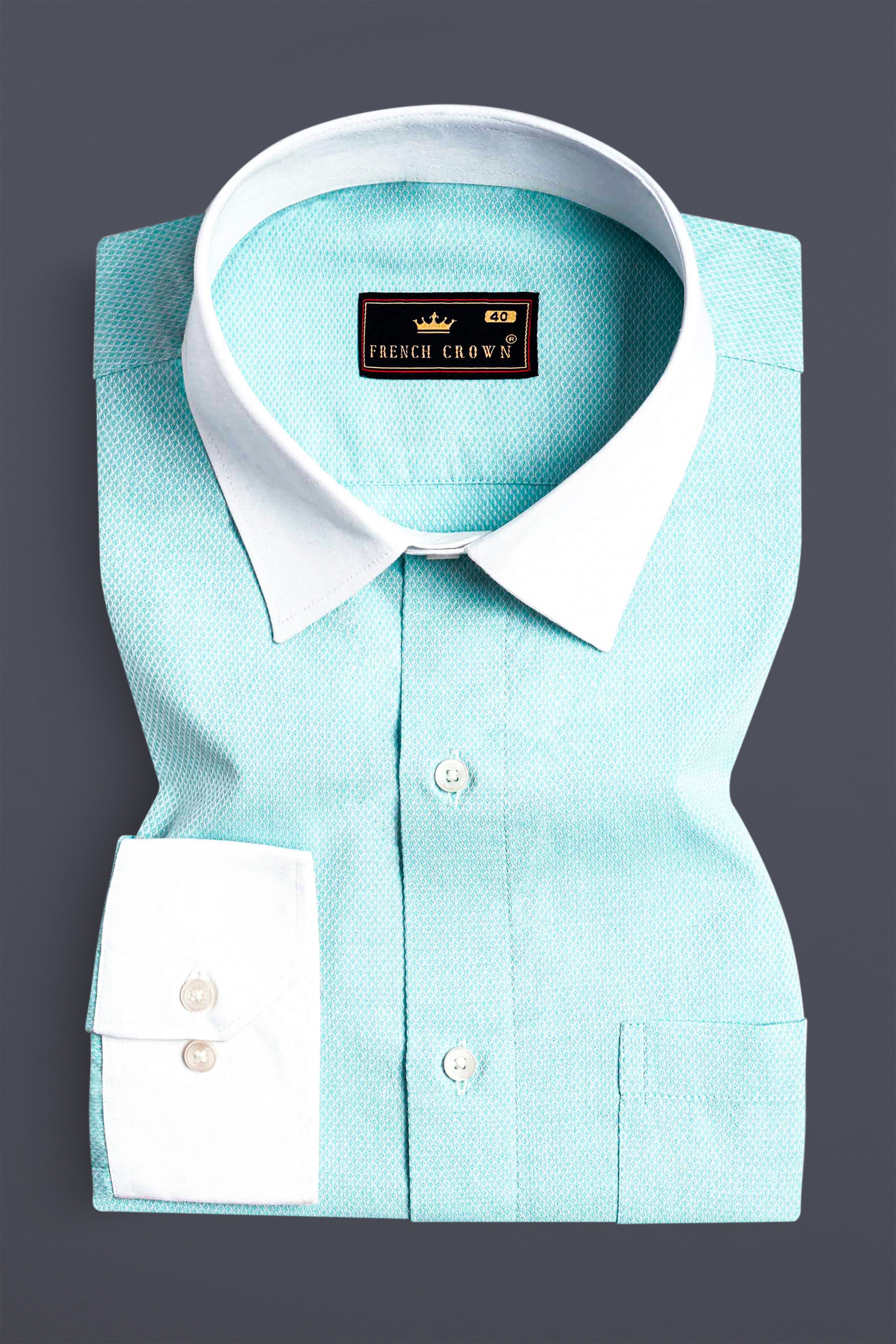 Tiffany Blue with White Cuffs and Collar Dobby Textured Premium Giza Cotton Shirt