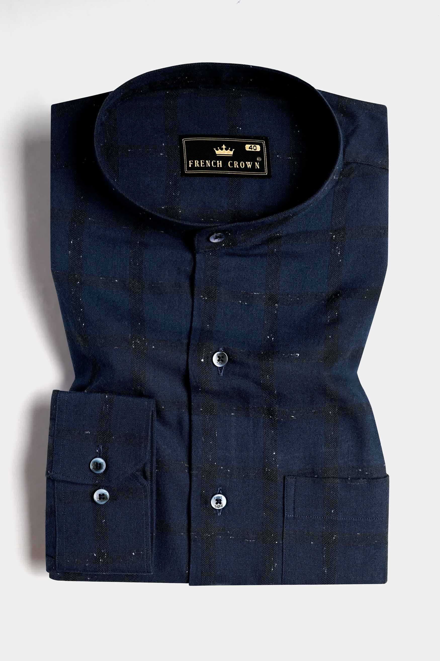 Yale Blue and Black Checkered Flannel Shirt