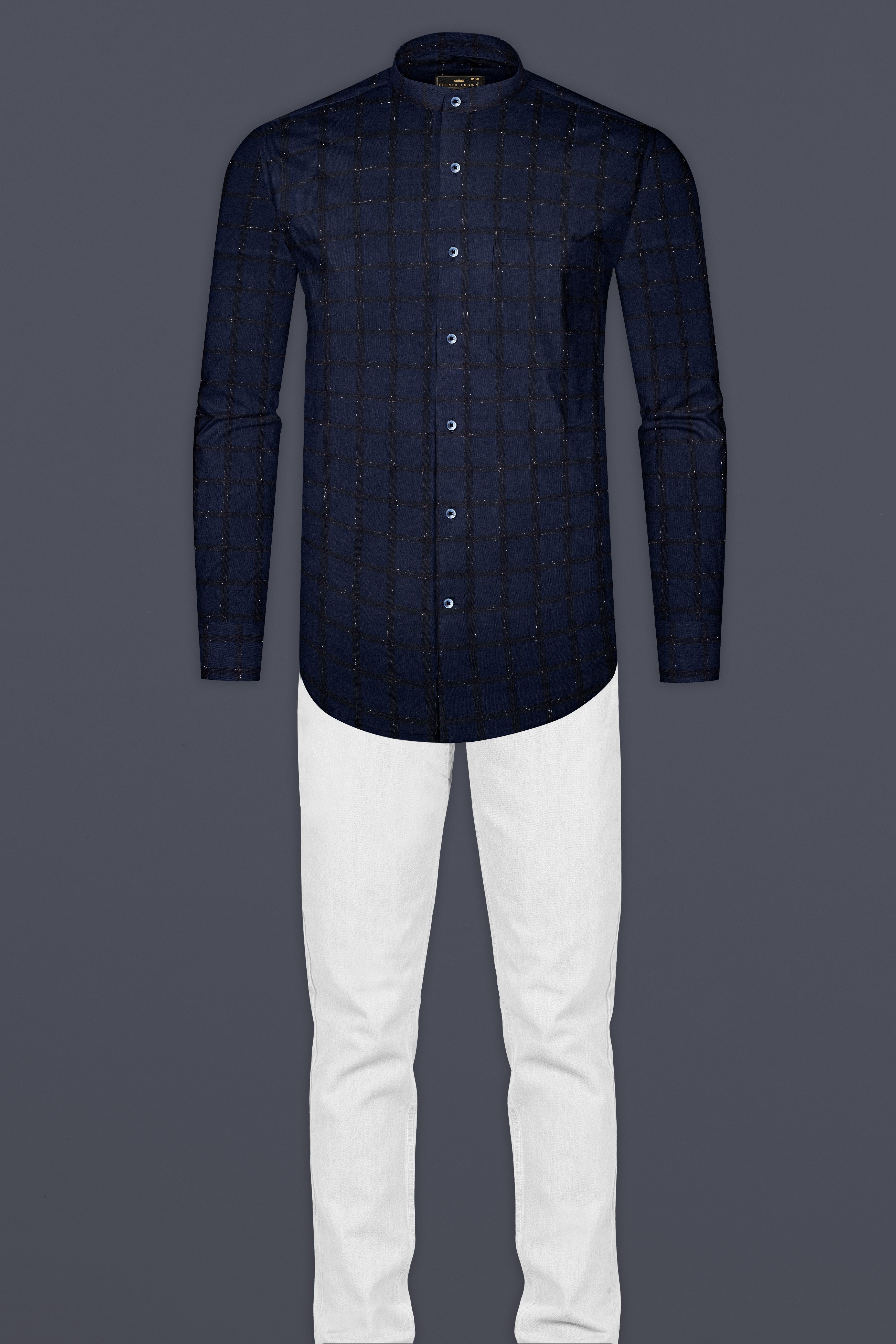 Yale Blue and Black Checkered Flannel Shirt