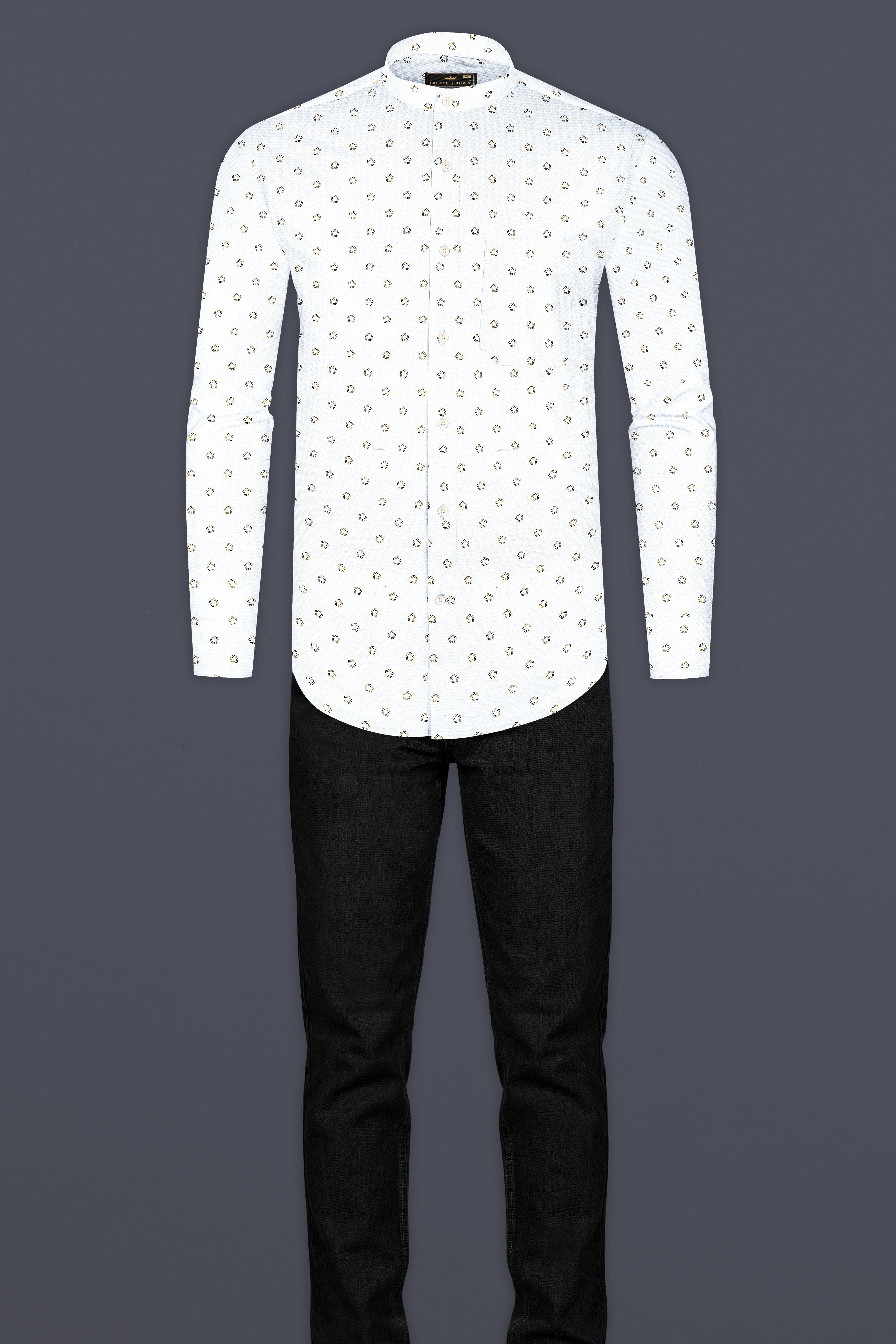 Bright White Printed Dobby Textured Premium Giza Cotton Shirt