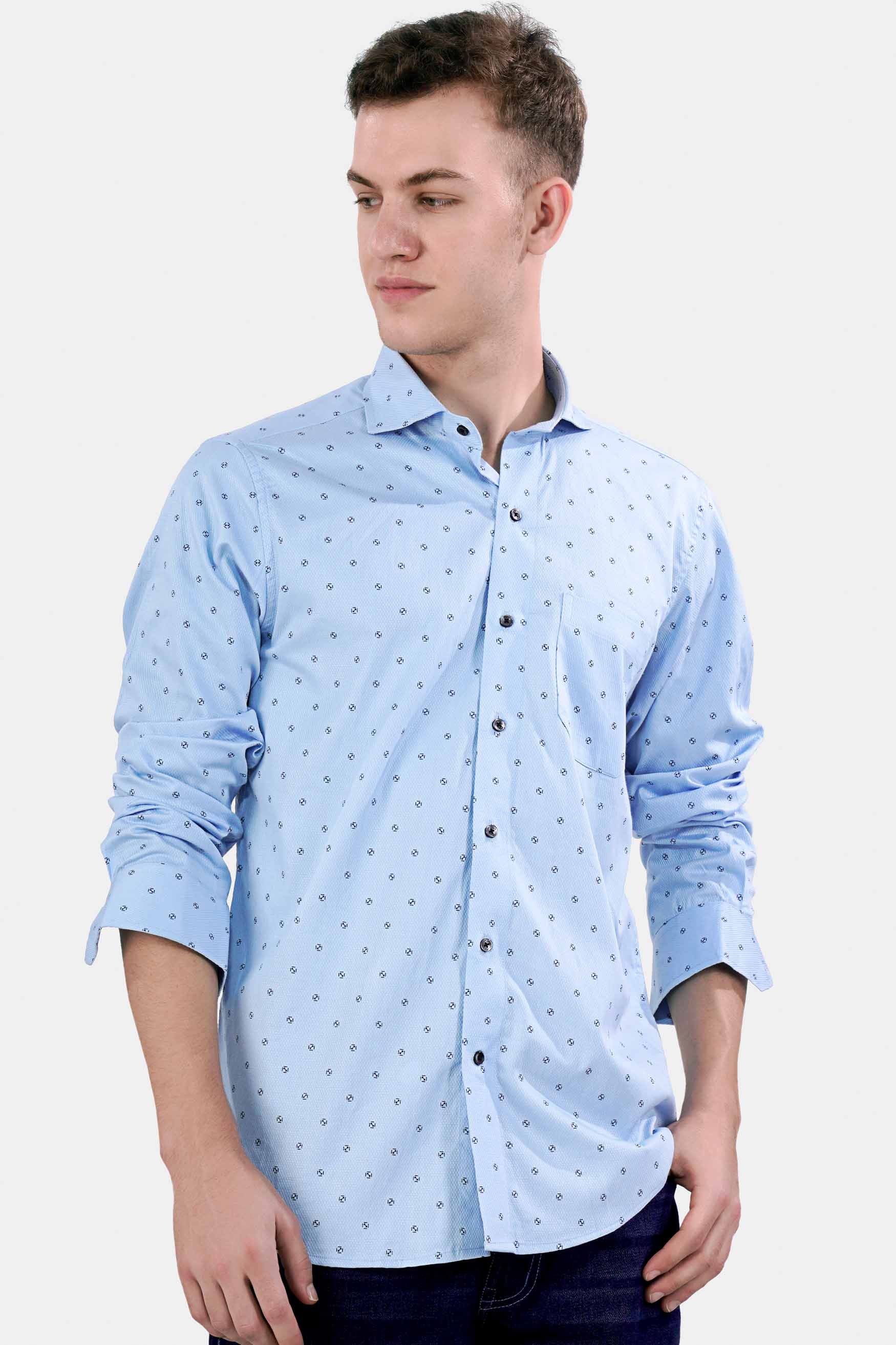 Carolina Blue Dobby Textured Premium Giza Cotton Shirt