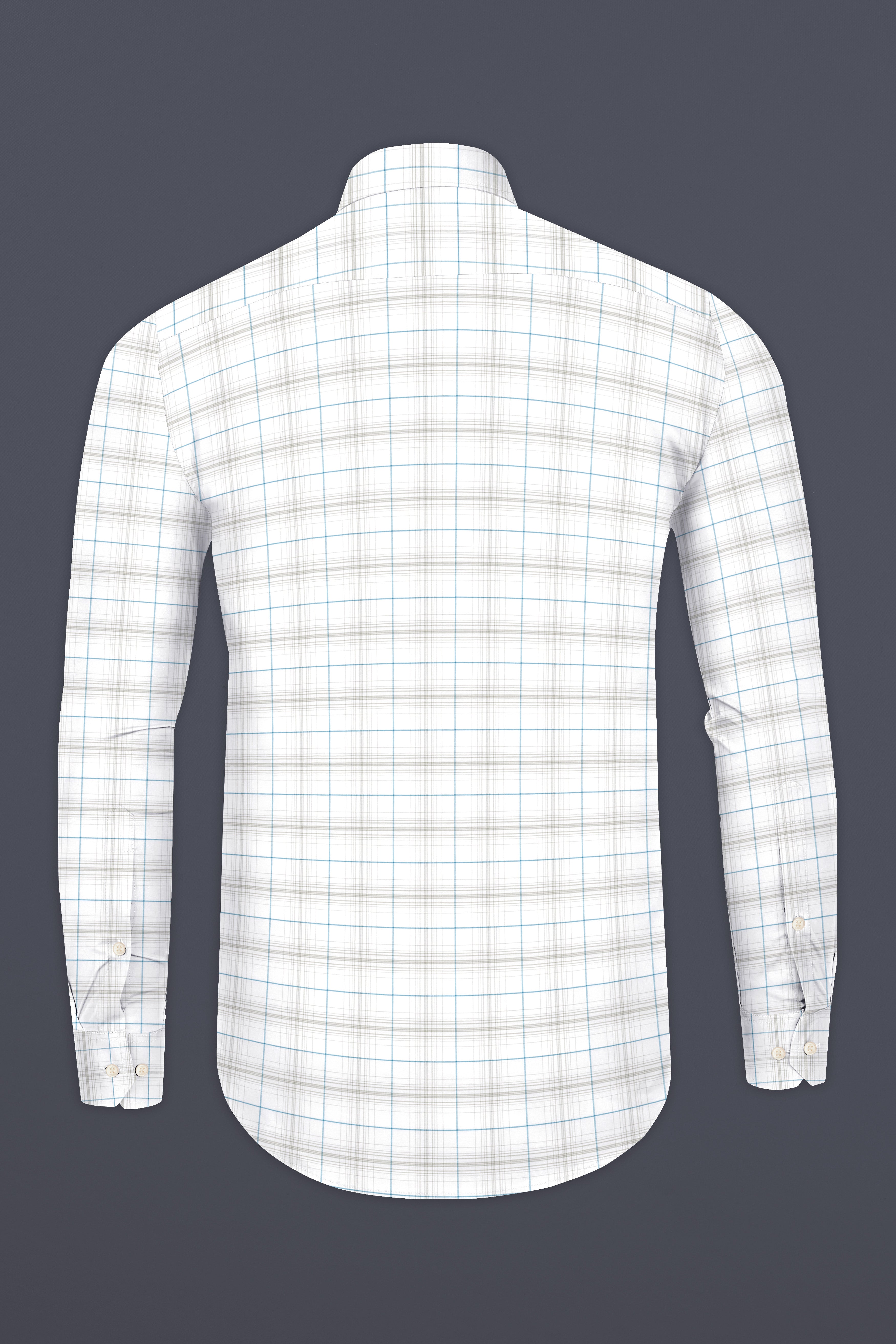 Bright White with Turquoise Blue and Foggy Gray Plaid Premium Cotton Shirt