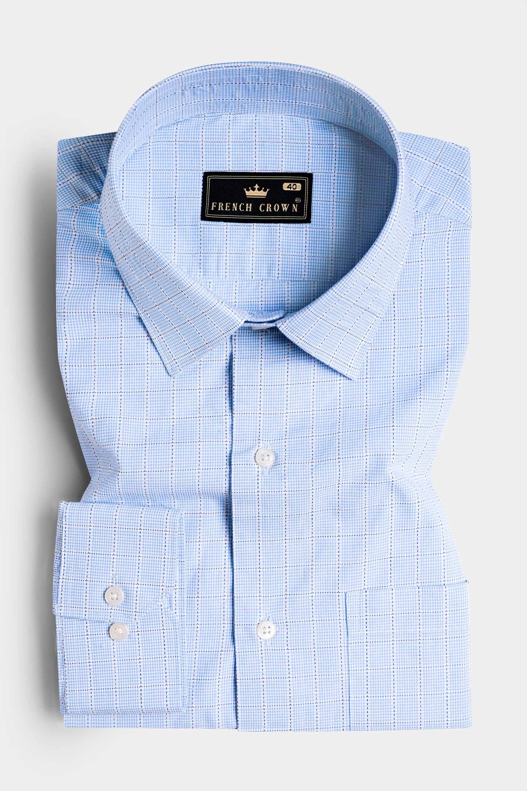 Carolina Blue Checkered Dobby Textured Premium Giza Cotton Shirt