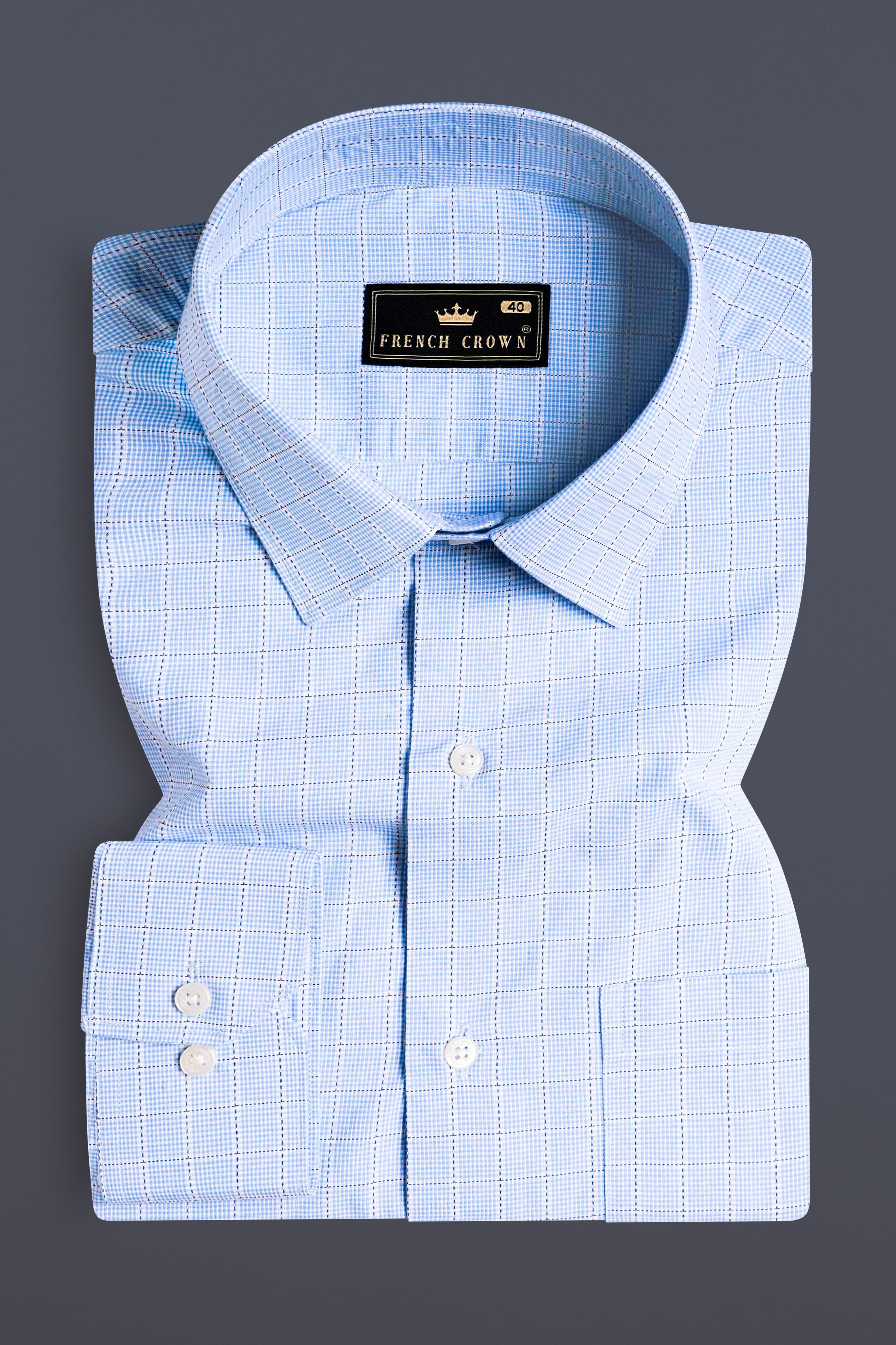 Carolina Blue Checkered Dobby Textured Premium Giza Cotton Shirt