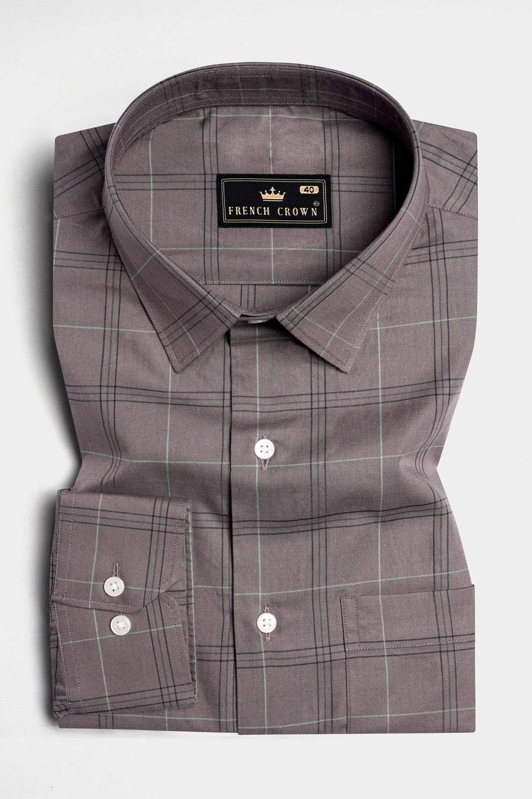Wenge Brown and Black Twill Plaid Premium Cotton Shirt