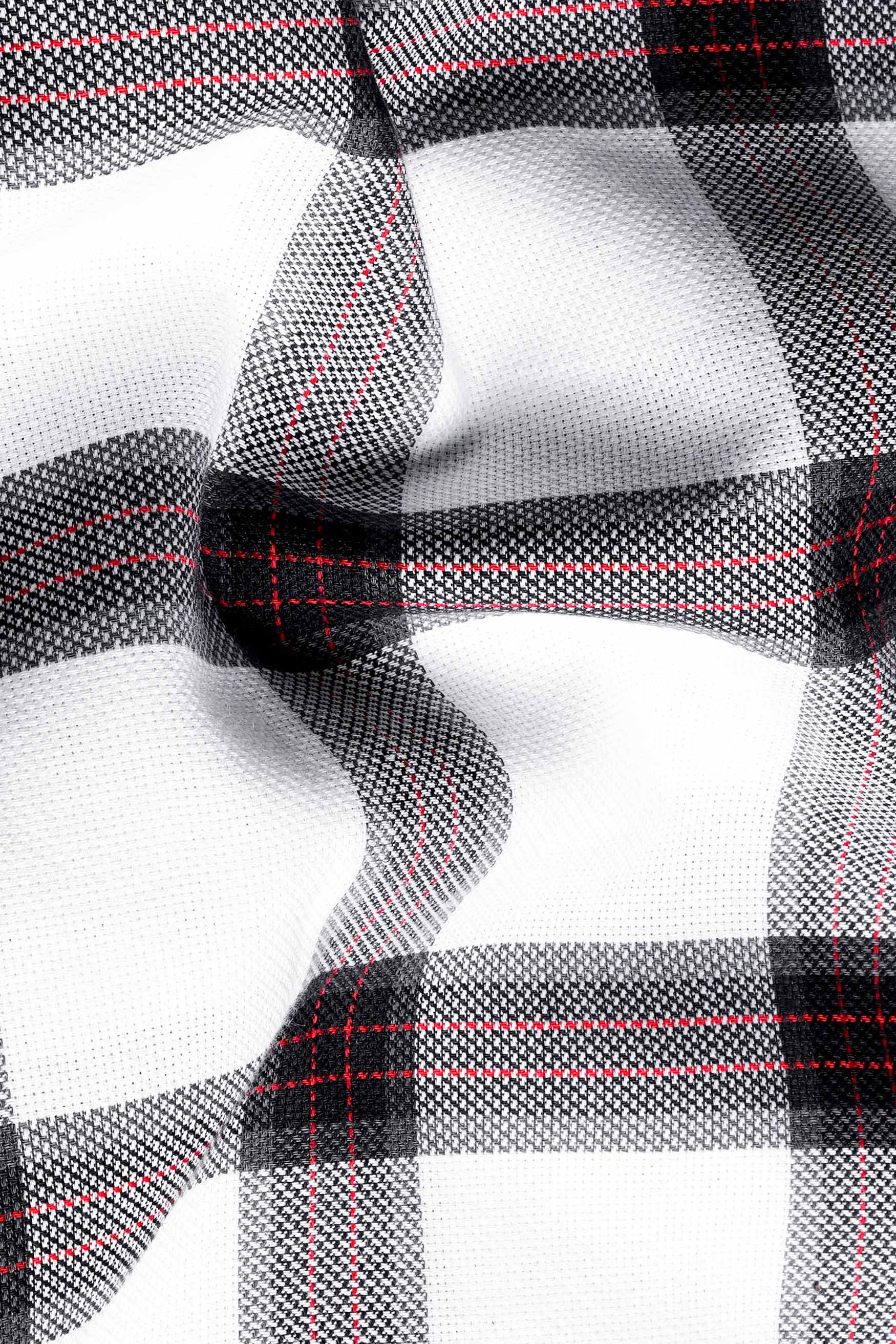 Bright White and Black Plaid Dobby Textured with White Cuffs and Collar Premium Giza Cotton Shirt