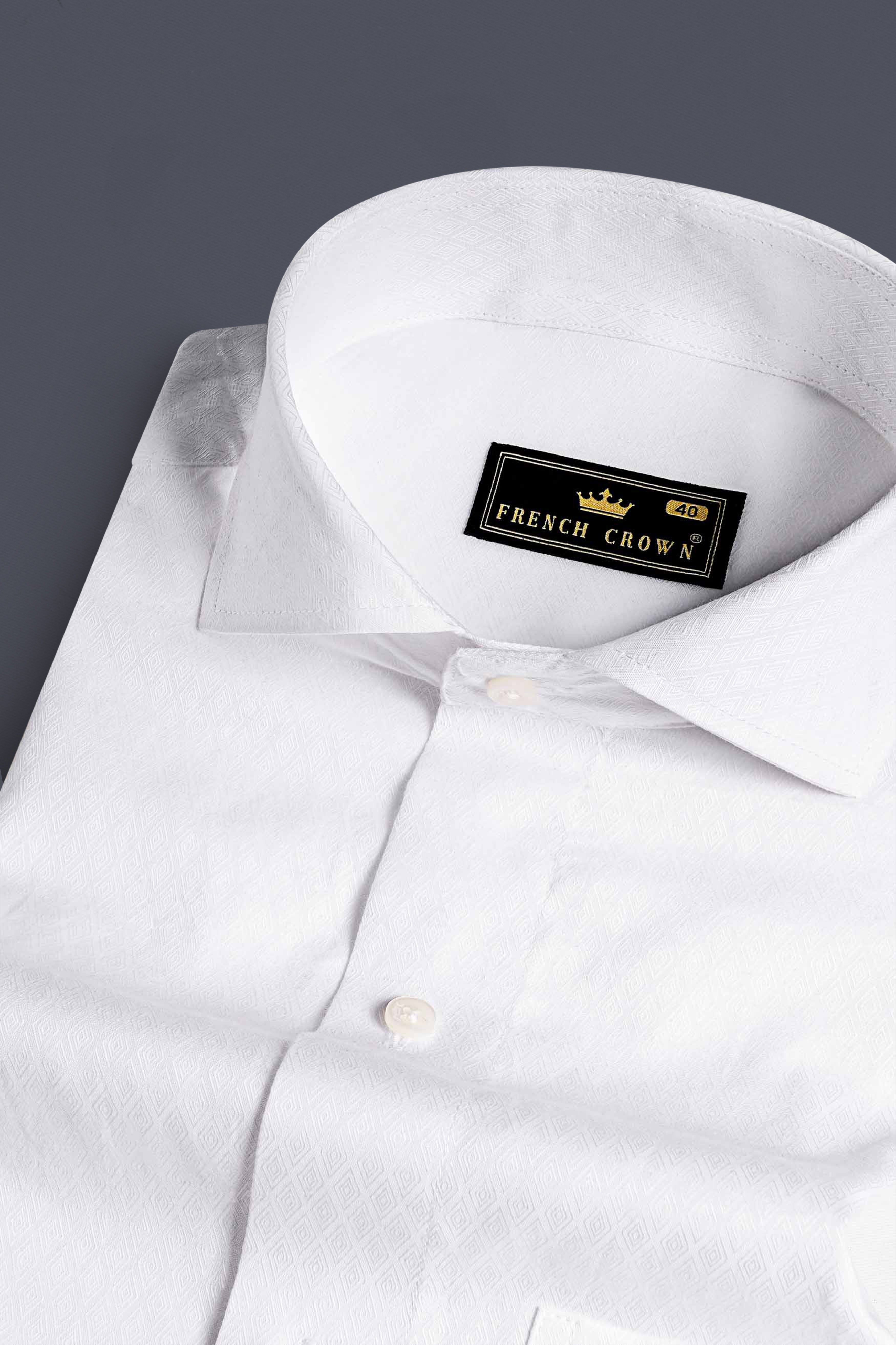 Bright White Jacquard Textured Premium Giza Cotton Shirt