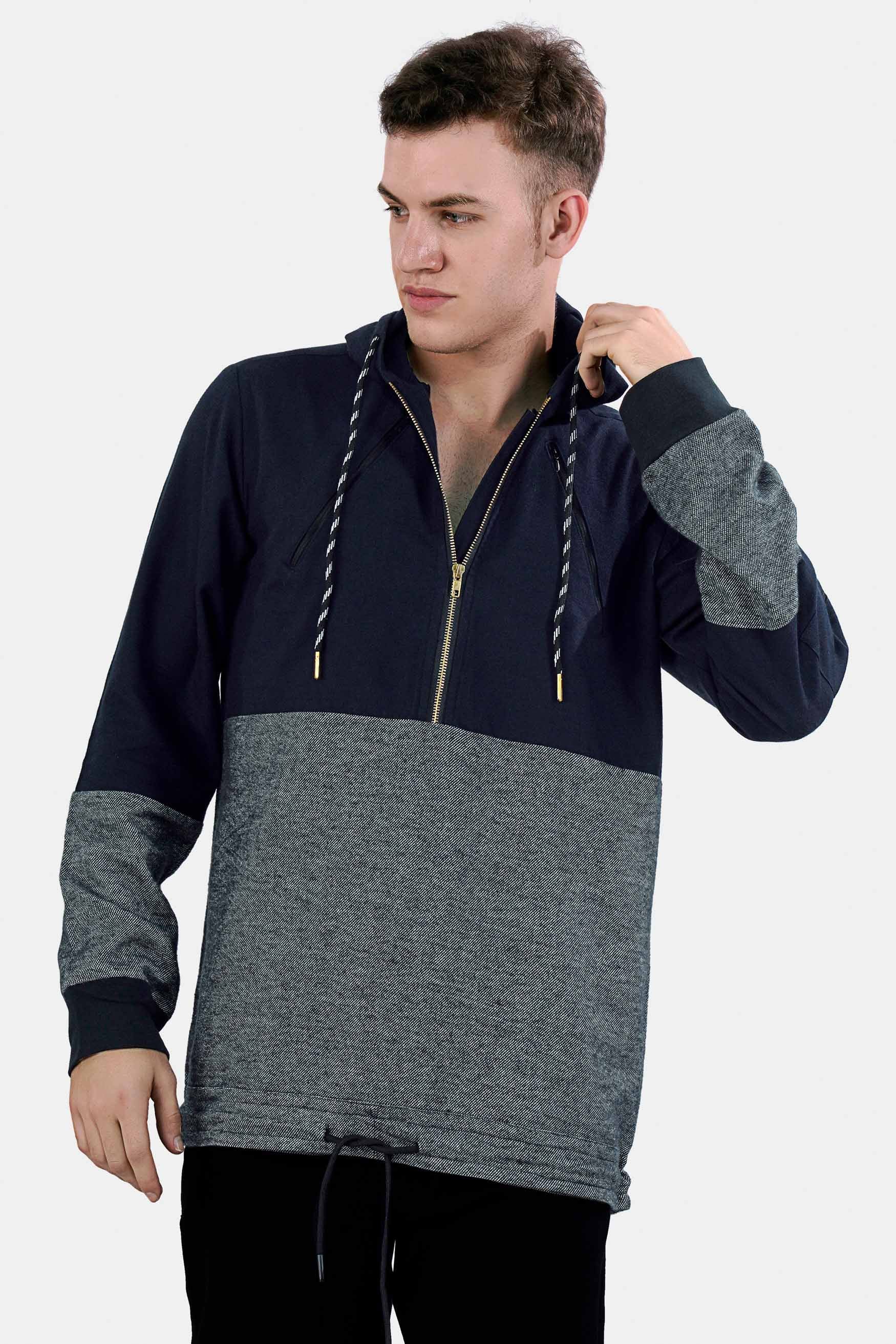 Cinder Blue and Nobel Gray Flannel Designer Hoodie Shirt