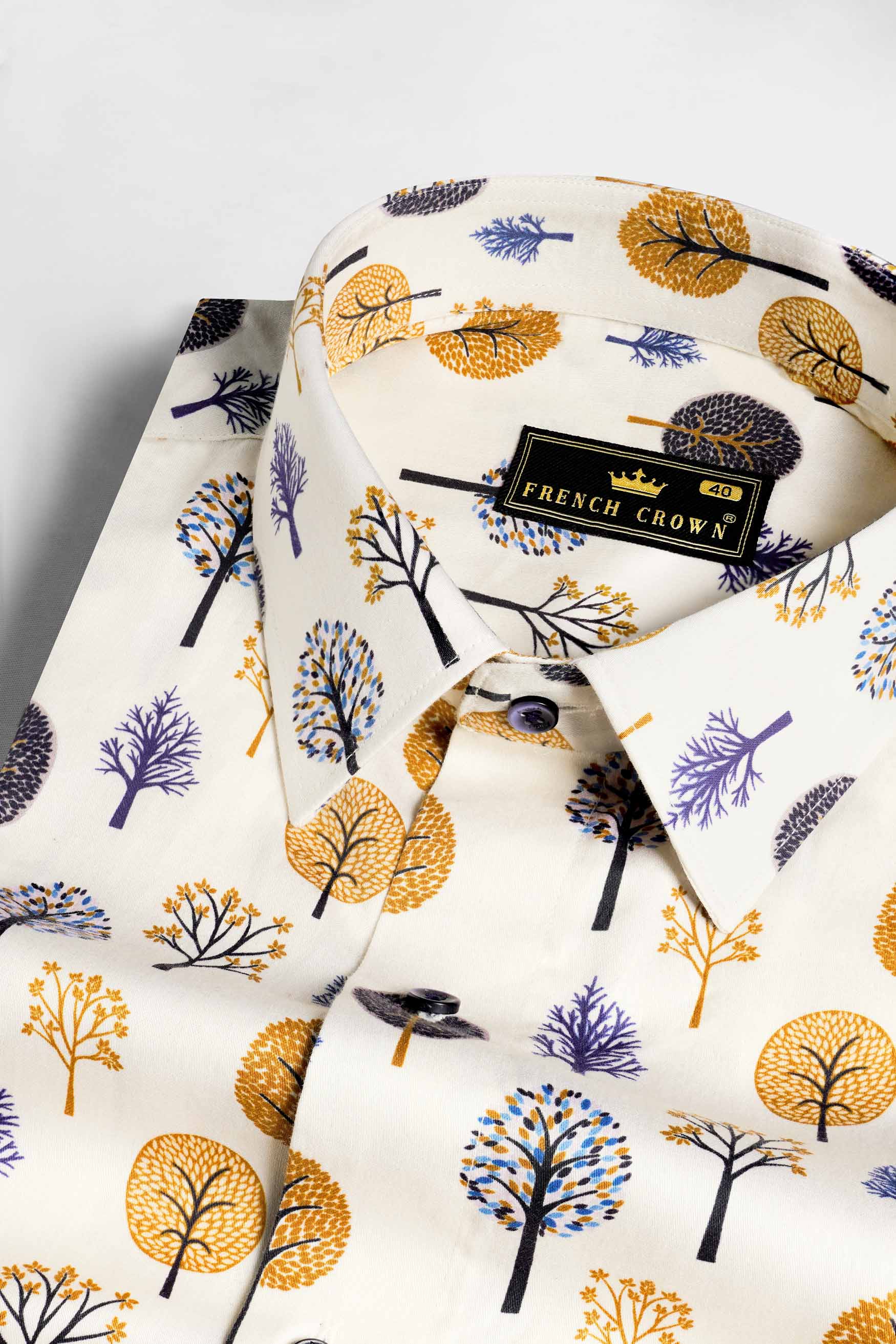 Pampas Cream Multicolour Trees Printed Subtle Sheen Super Soft Premium Cotton Shirt