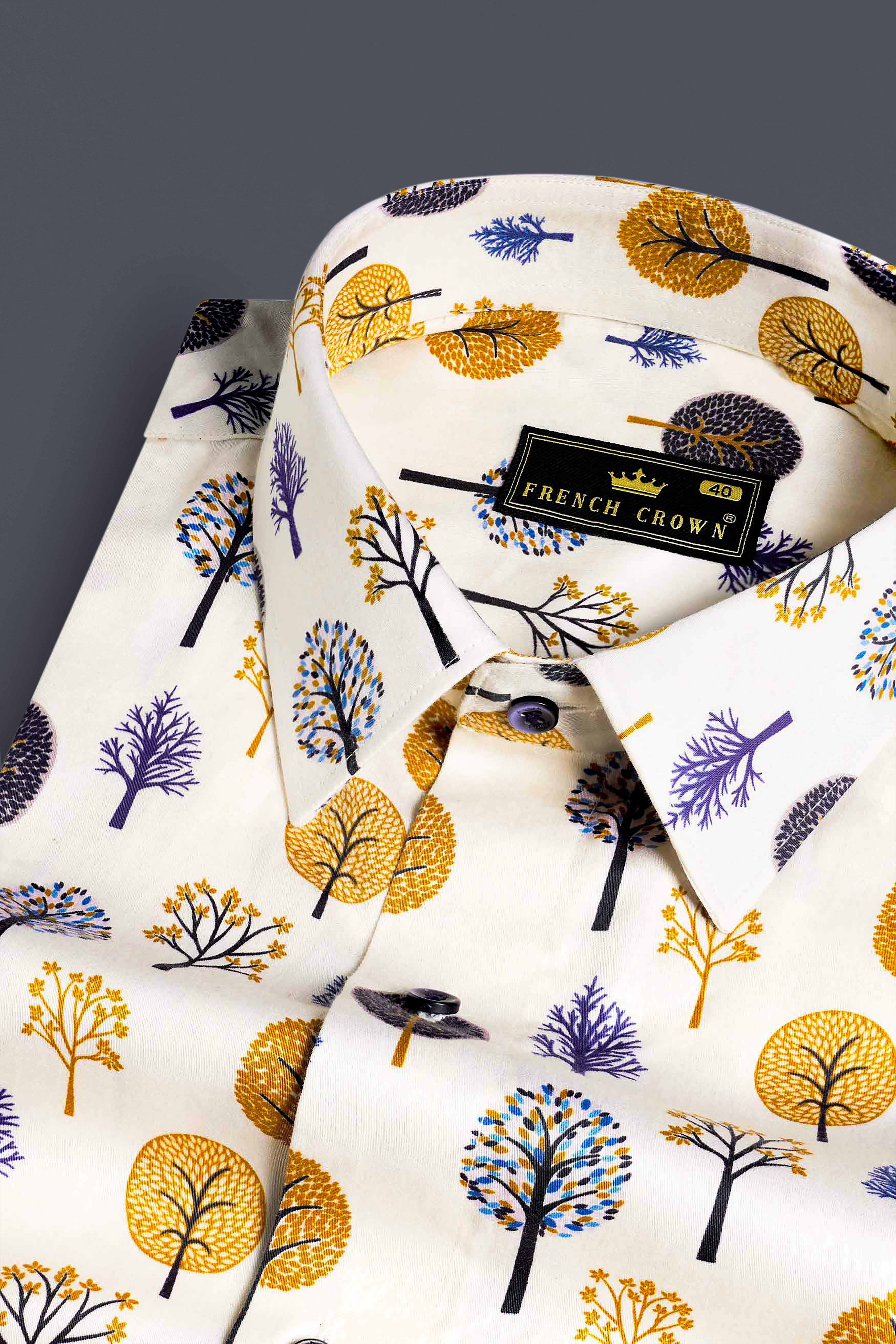 Pampas Cream Multicolour Trees Printed Subtle Sheen Super Soft Premium Cotton Shirt