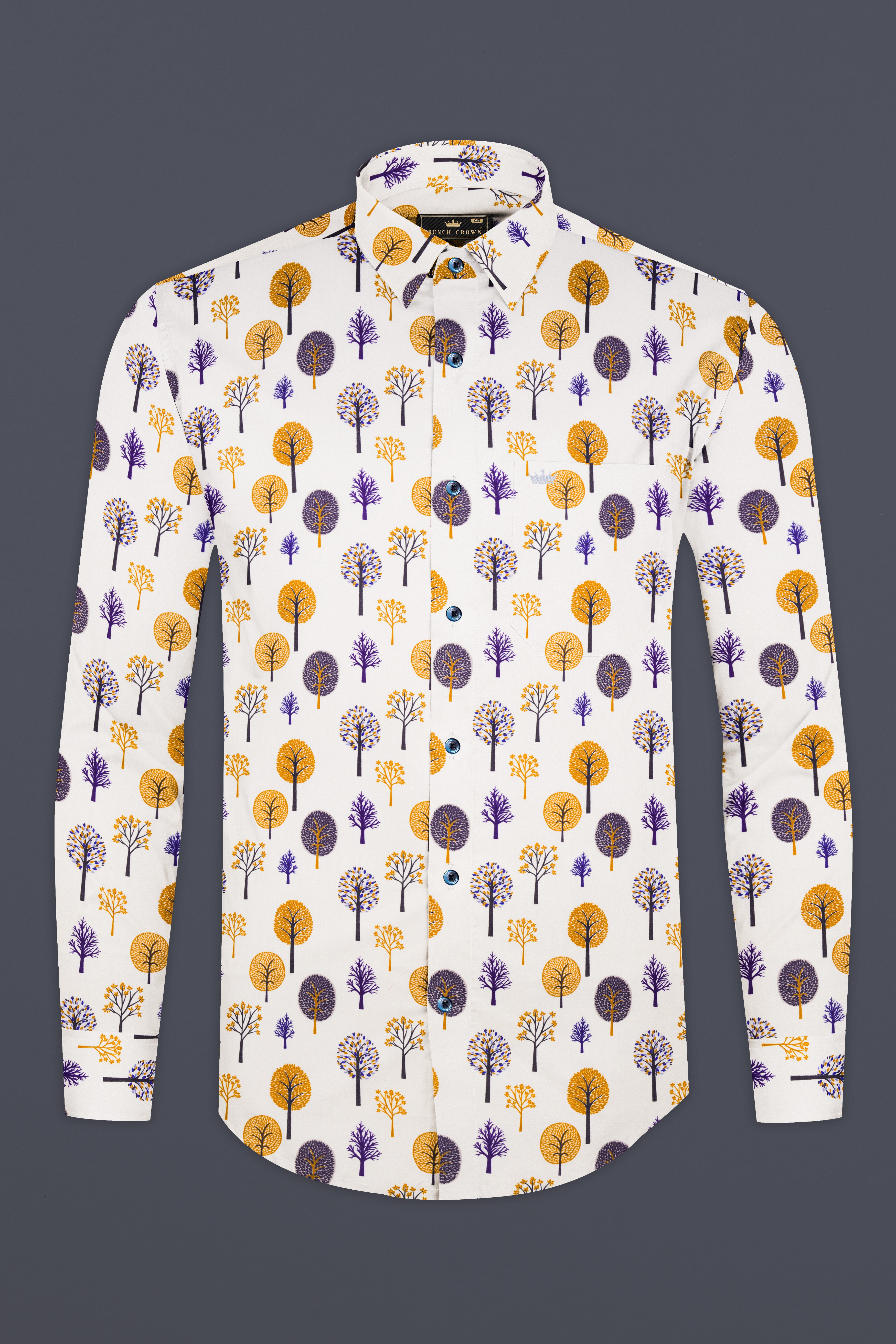 Pampas Cream Multicolour Trees Printed Subtle Sheen Super Soft Premium Cotton Shirt