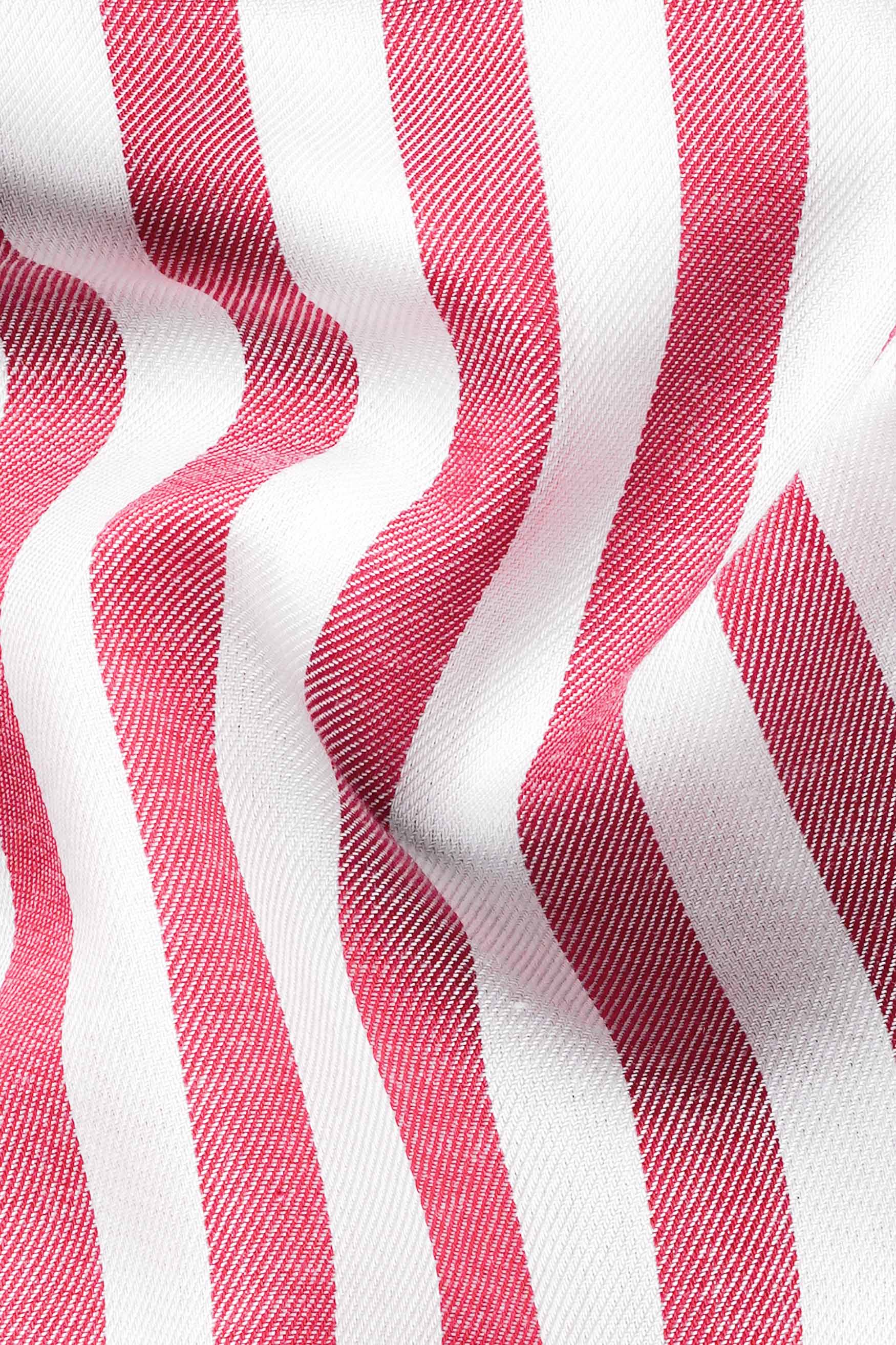 Mandy Pink and White Striped Twill Premium Cotton Button Down Shirt