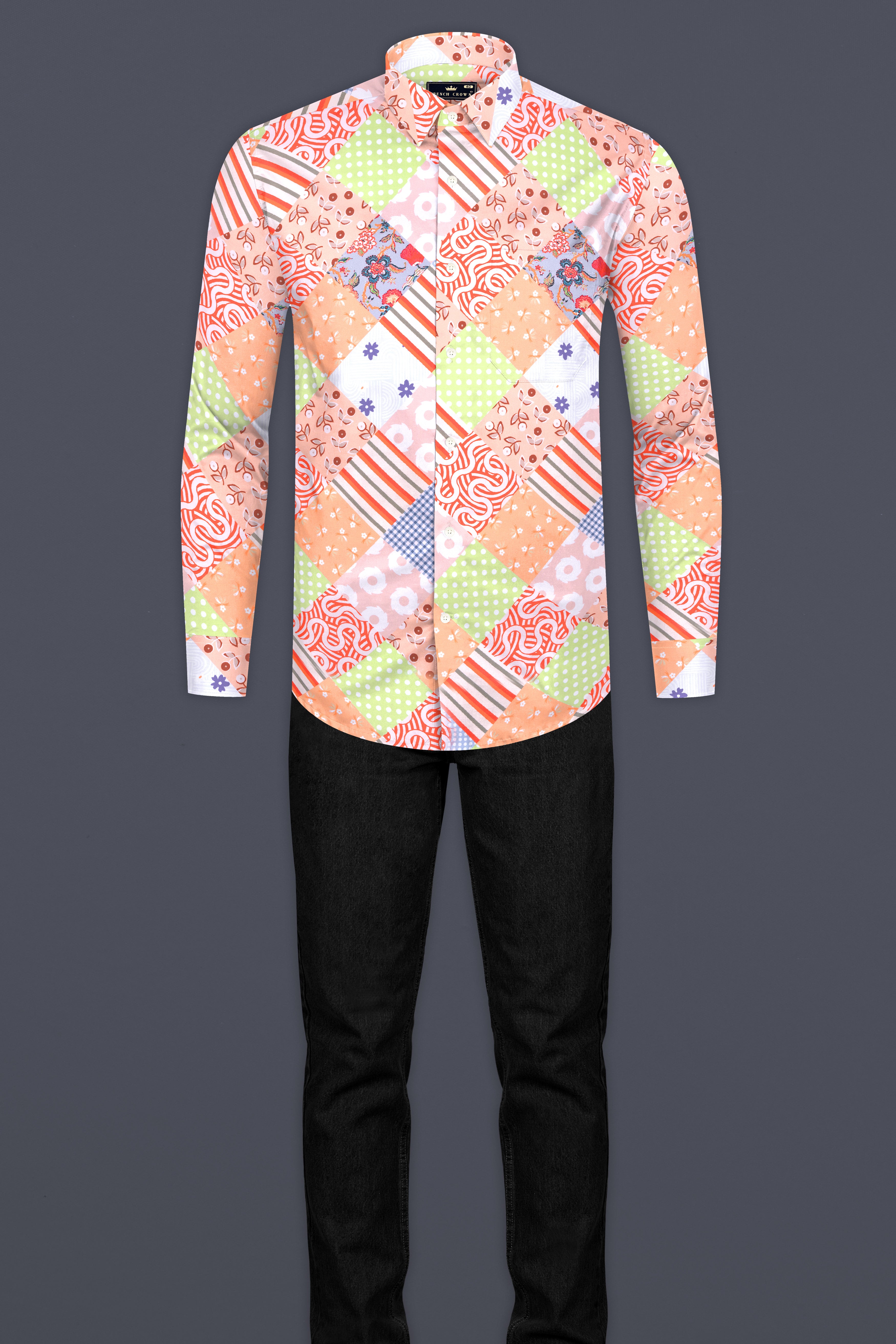 Mandys Peach and Olive Green Multicolour Abstract Printed Subtle Sheen Super Soft Premium Cotton Shirt