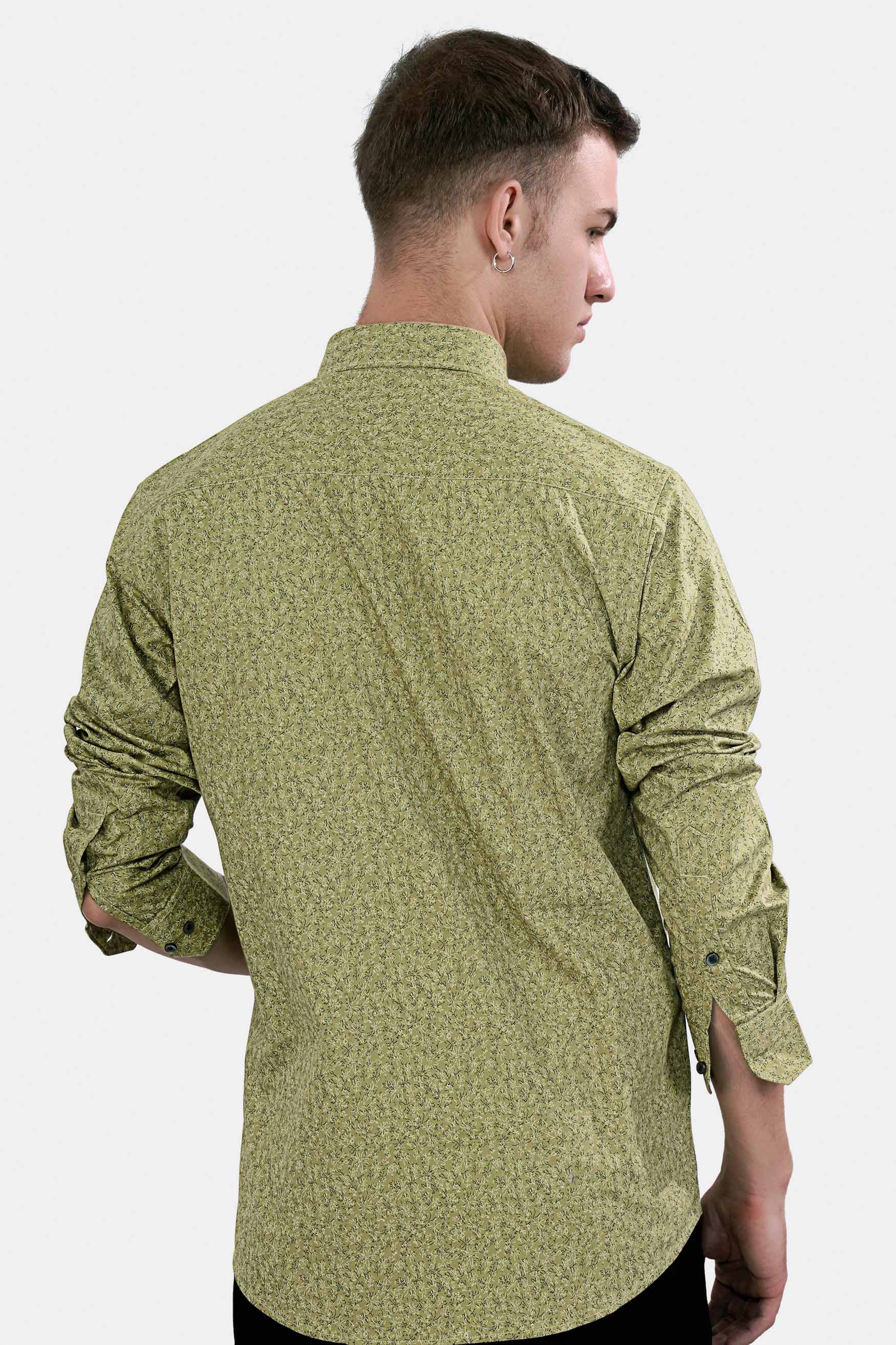 Husk Green Printed Premium Cotton Shirt