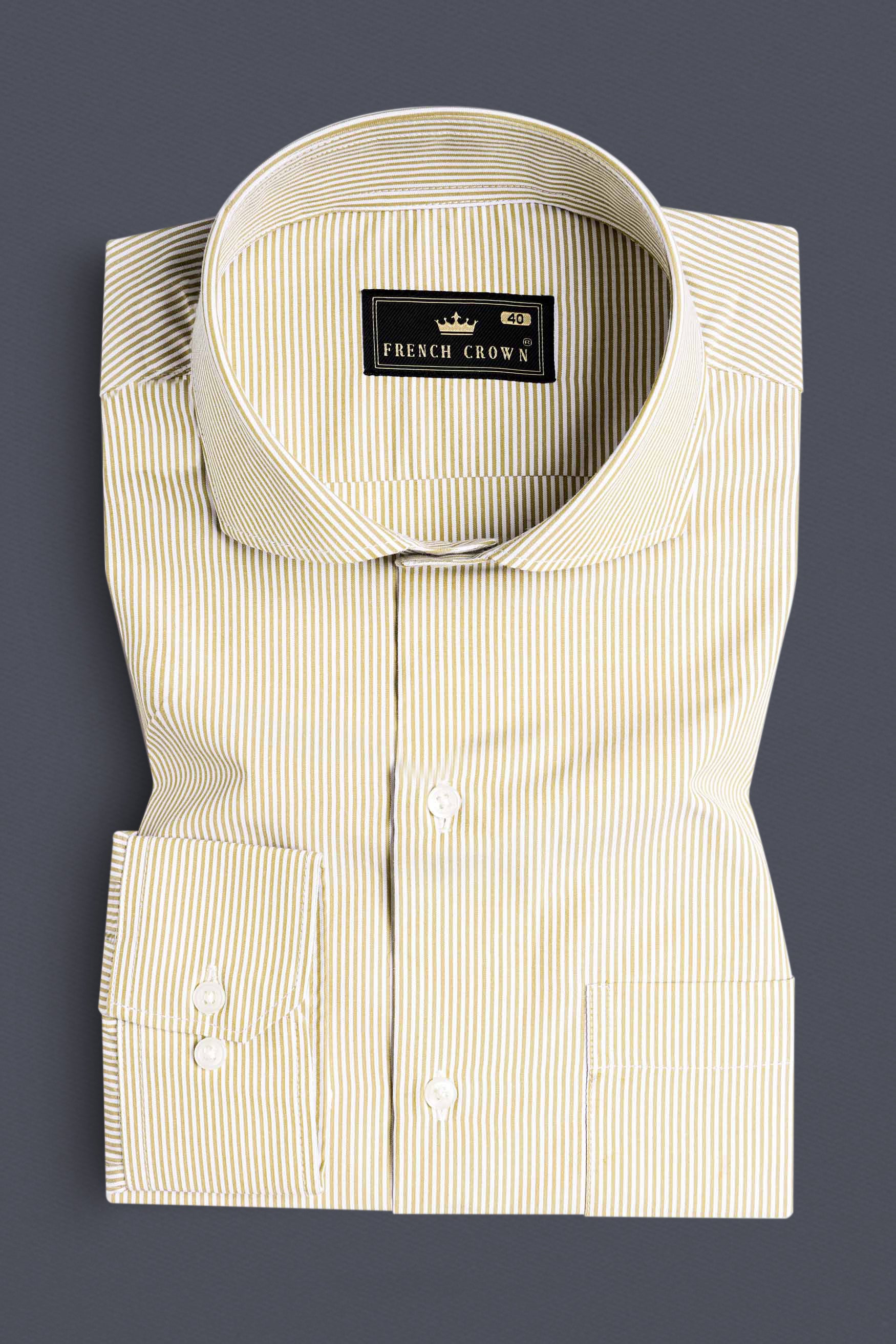 Desert Brown and White Pinstriped  Premium Cotton Shirt