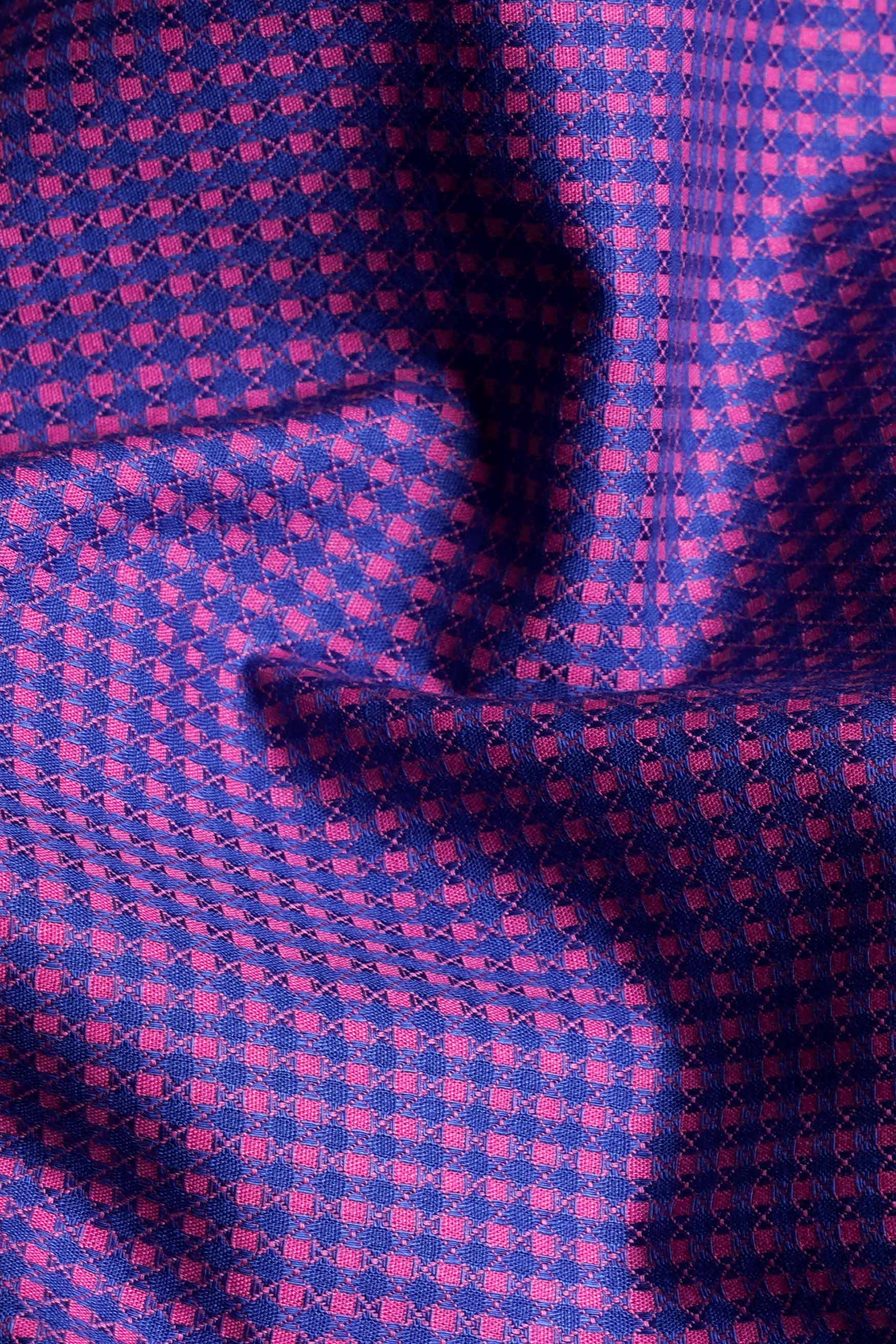 Catalina Blue and Cerise Pink Gingham Checkered Jacquard Textured Premium Giza Cotton Shirt