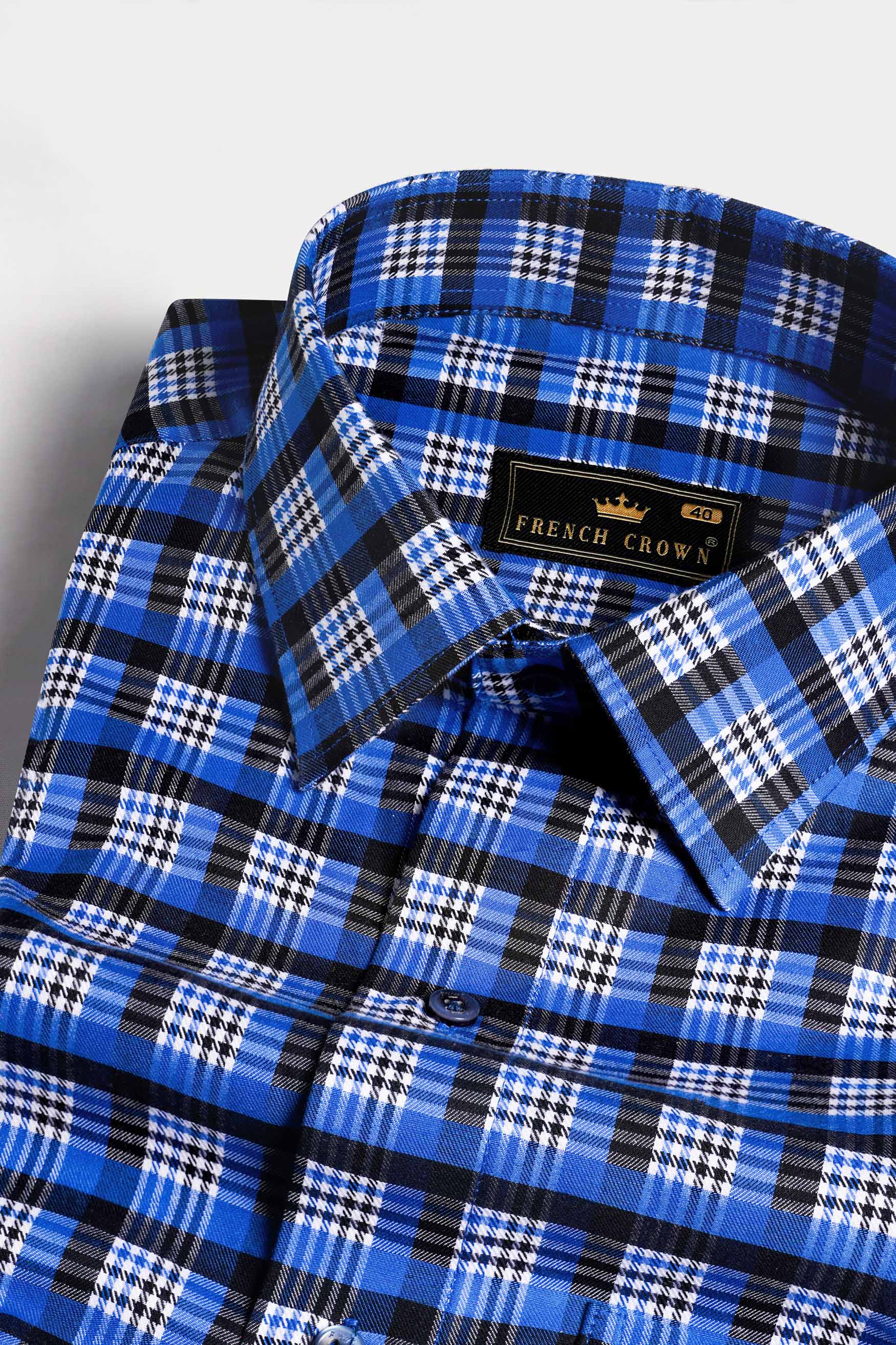 Azul Blue and Black Checkered Houndstooth Shirt 11269-BLE-38, 11269-BLE-H-38, 11269-BLE-39, 11269-BLE-H-39, 11269-BLE-40, 11269-BLE-H-40, 11269-BLE-42, 11269-BLE-H-42, 11269-BLE-44, 11269-BLE-H-44, 11269-BLE-46, 11269-BLE-H-46, 11269-BLE-48, 11269-BLE-H-48, 11269-BLE-50, 11269-BLE-H-50, 11269-BLE-52, 11269-BLE-H-52