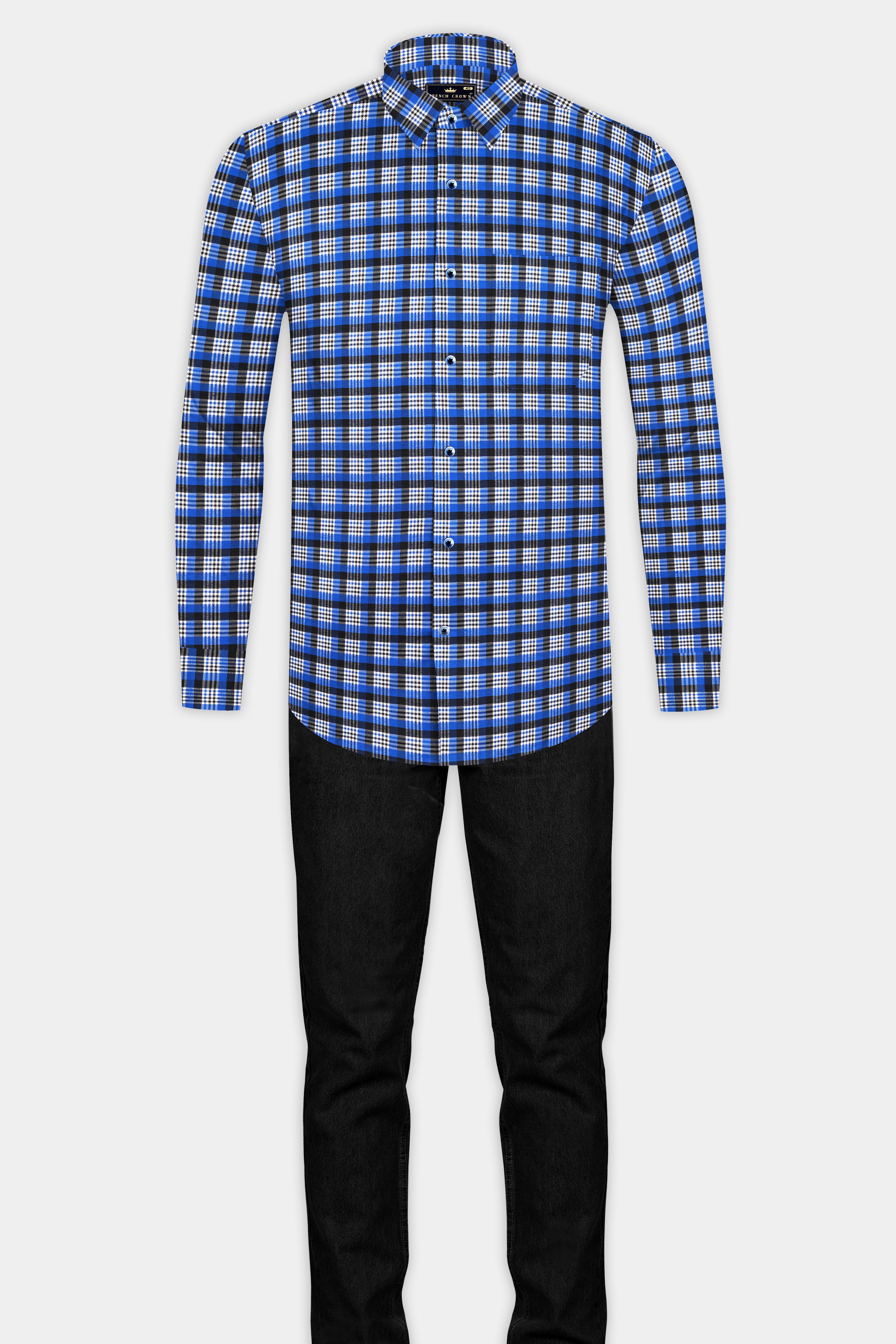 Azul Blue and Black Checkered Houndstooth Shirt