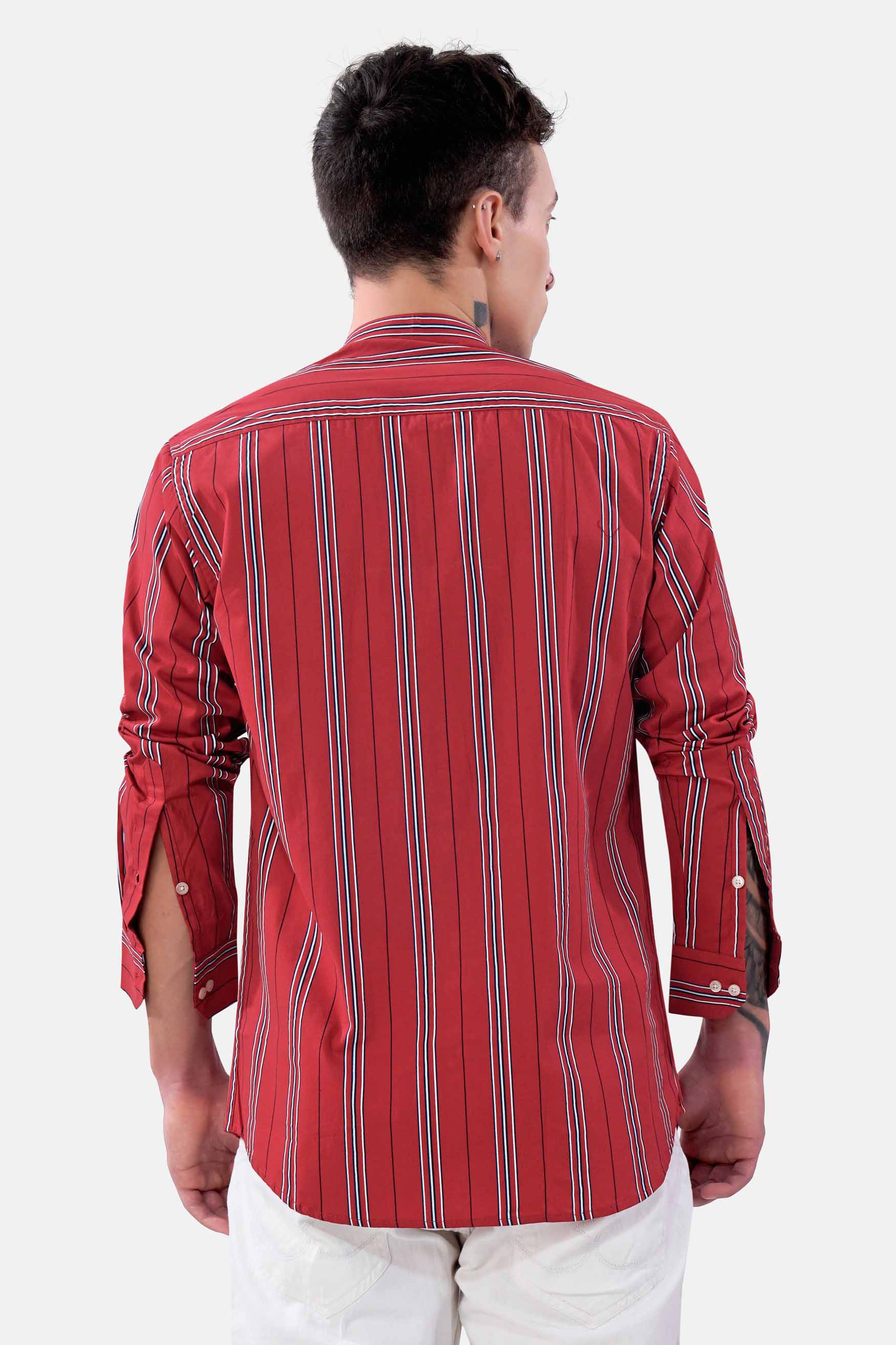 Cardinal Red with White and Cove Blue Striped Twill Premium Cotton Shirt