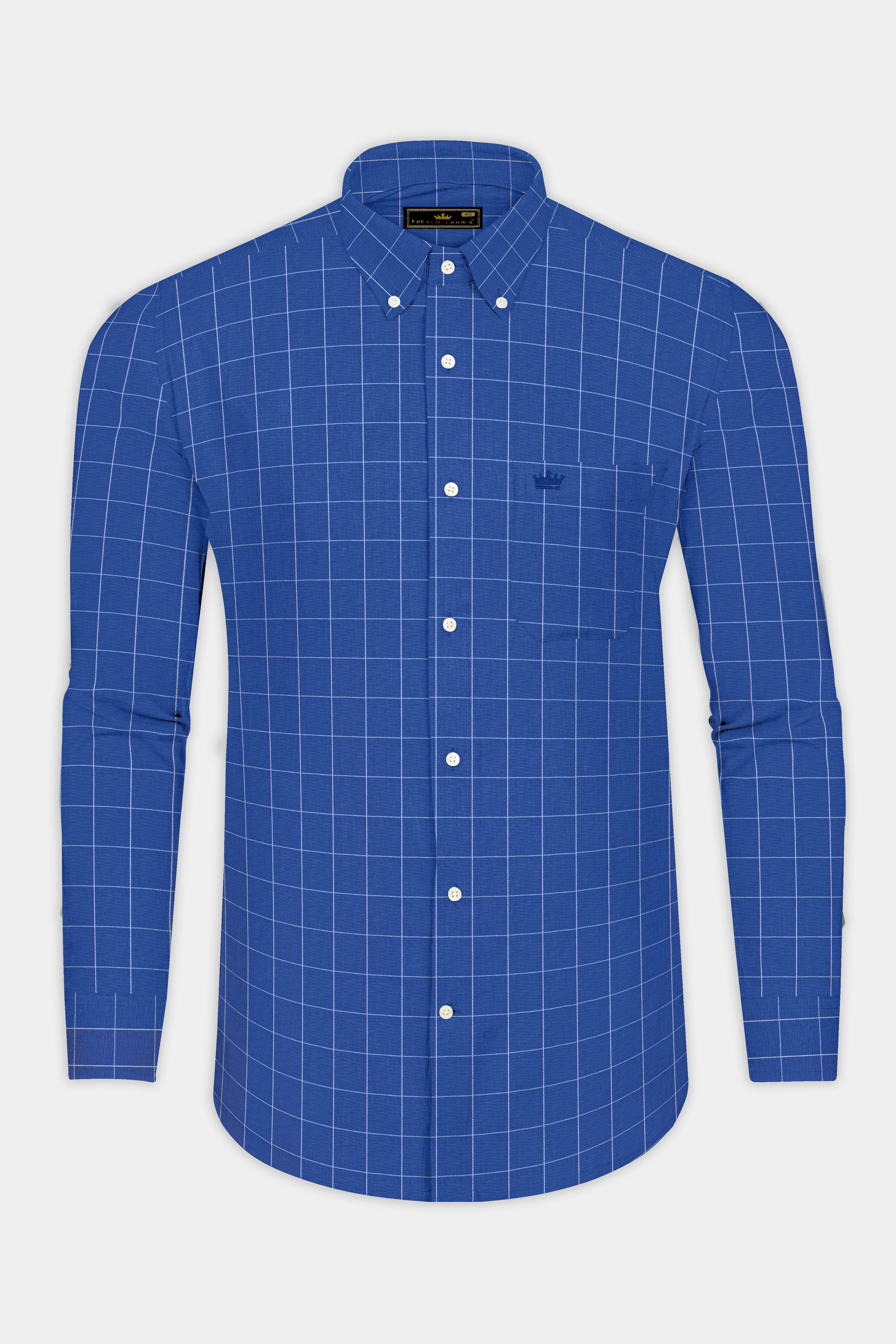 Cerulean Blue Windowpane Dobby Textured Premium Giza Cotton Shirt