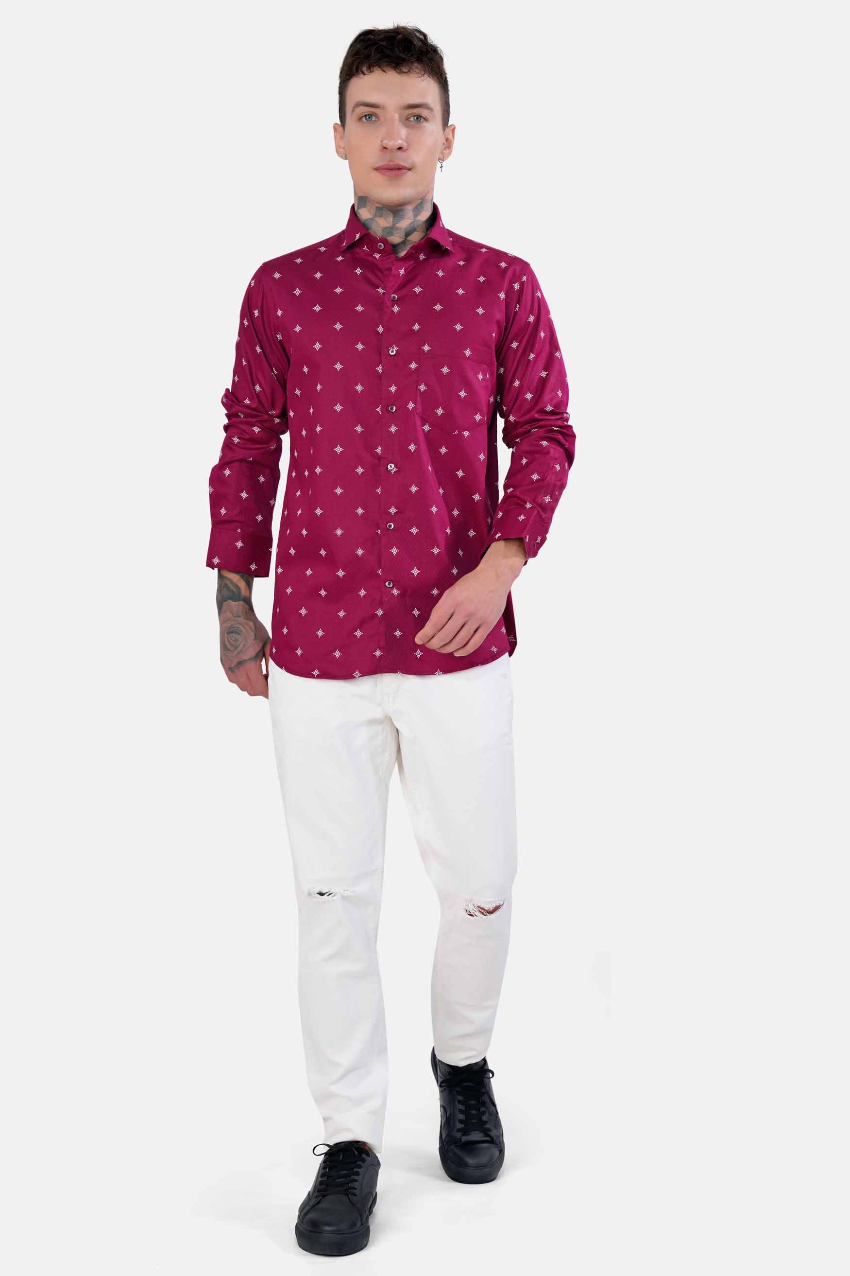 Paprika Maroon Dobby Textured Premium Giza Cotton Shirt