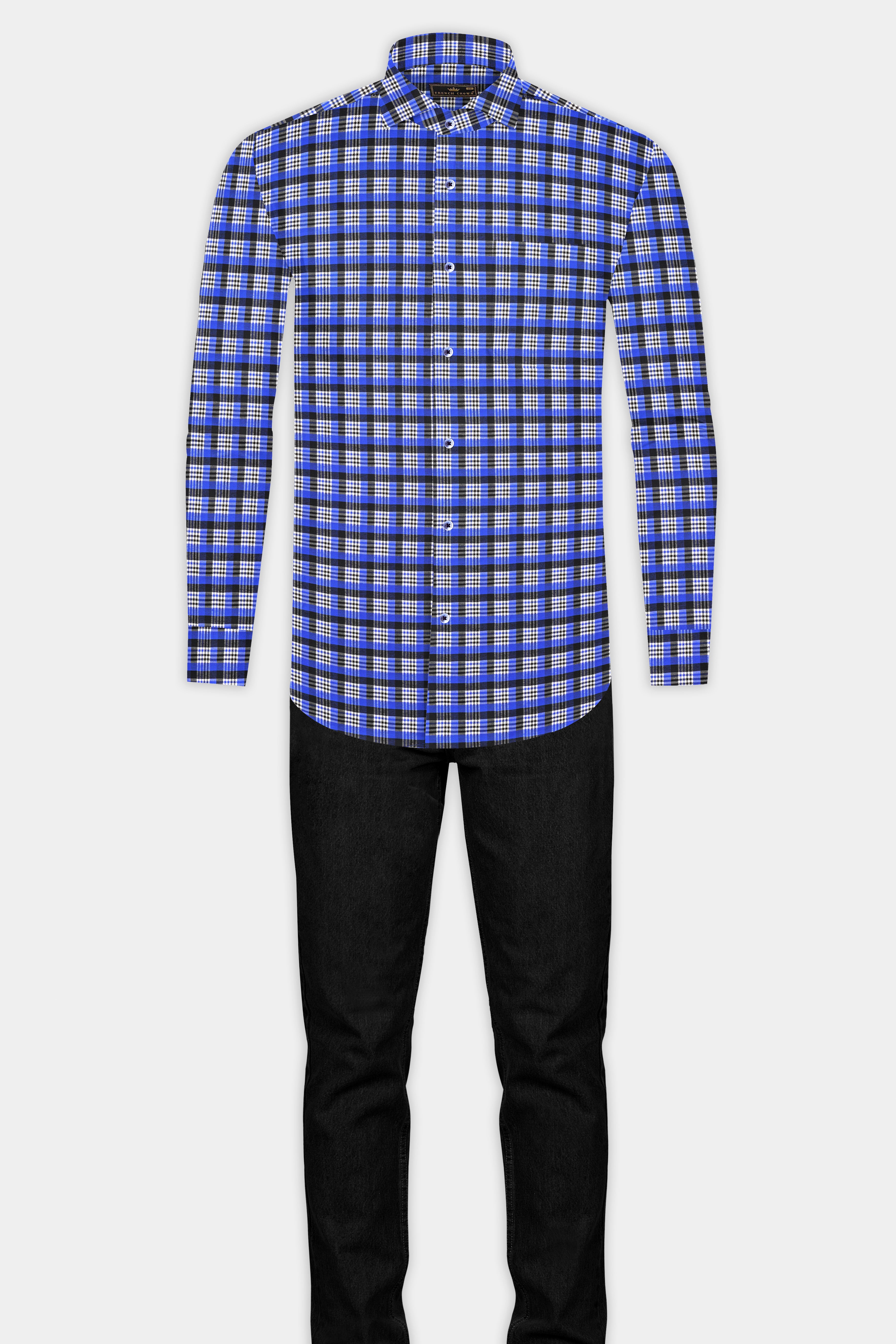 Azul Blue with White and Black Formal/Casual Checks-Plaid Premium
