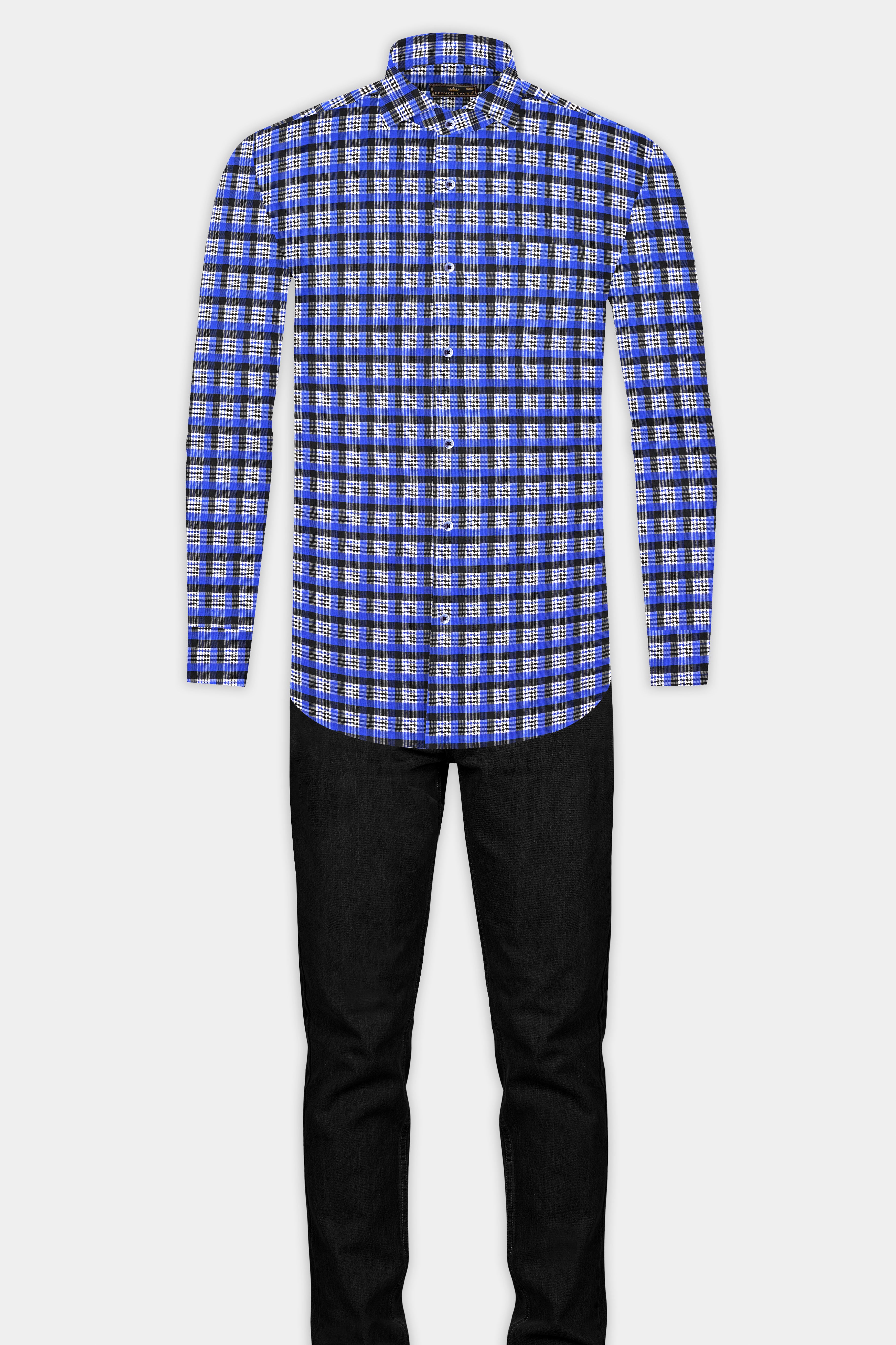 Azul Blue with White and Black Checkered Houndstooth Shirt