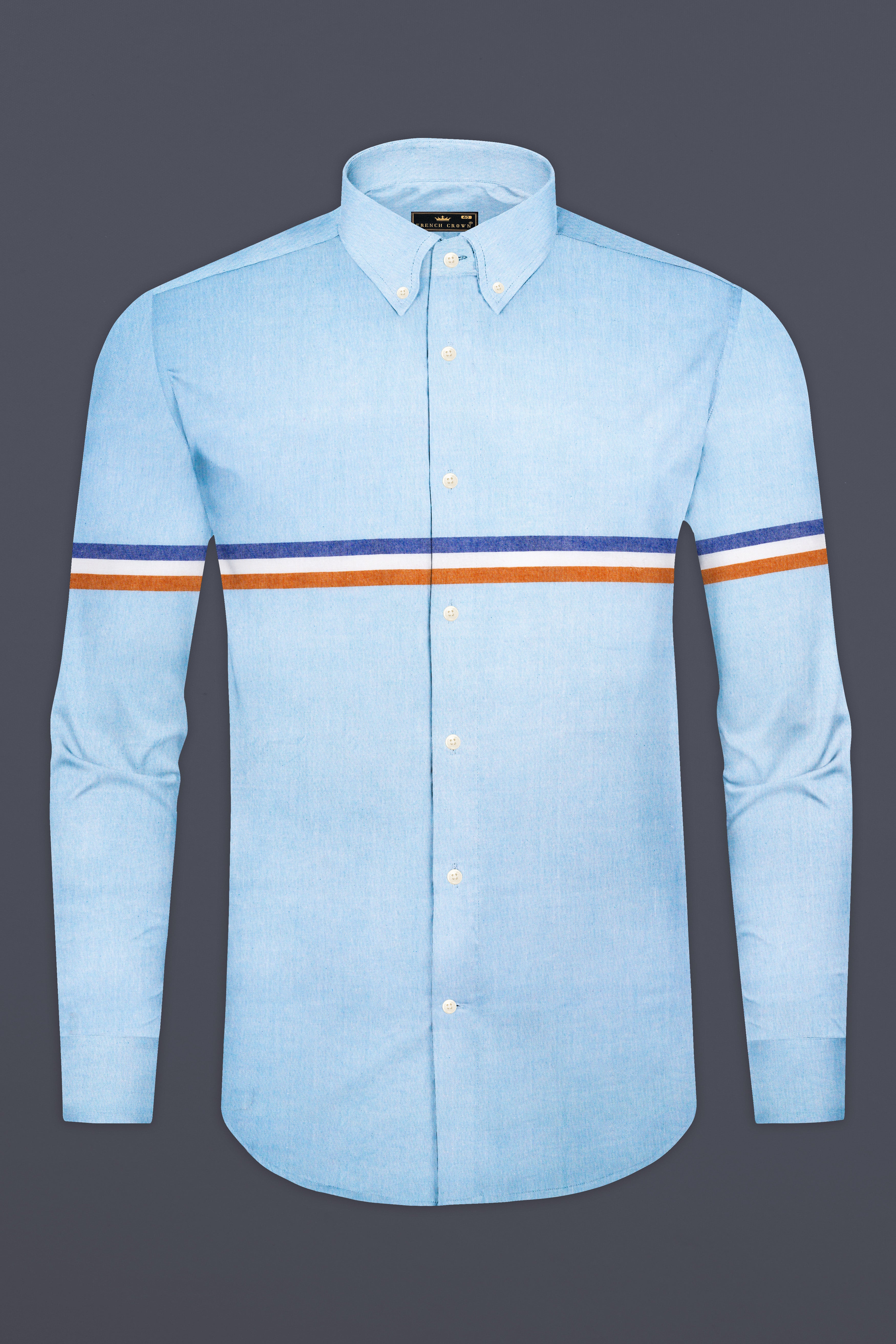 Hawkes Blue Three Colour Striped Royal Oxford Shirt