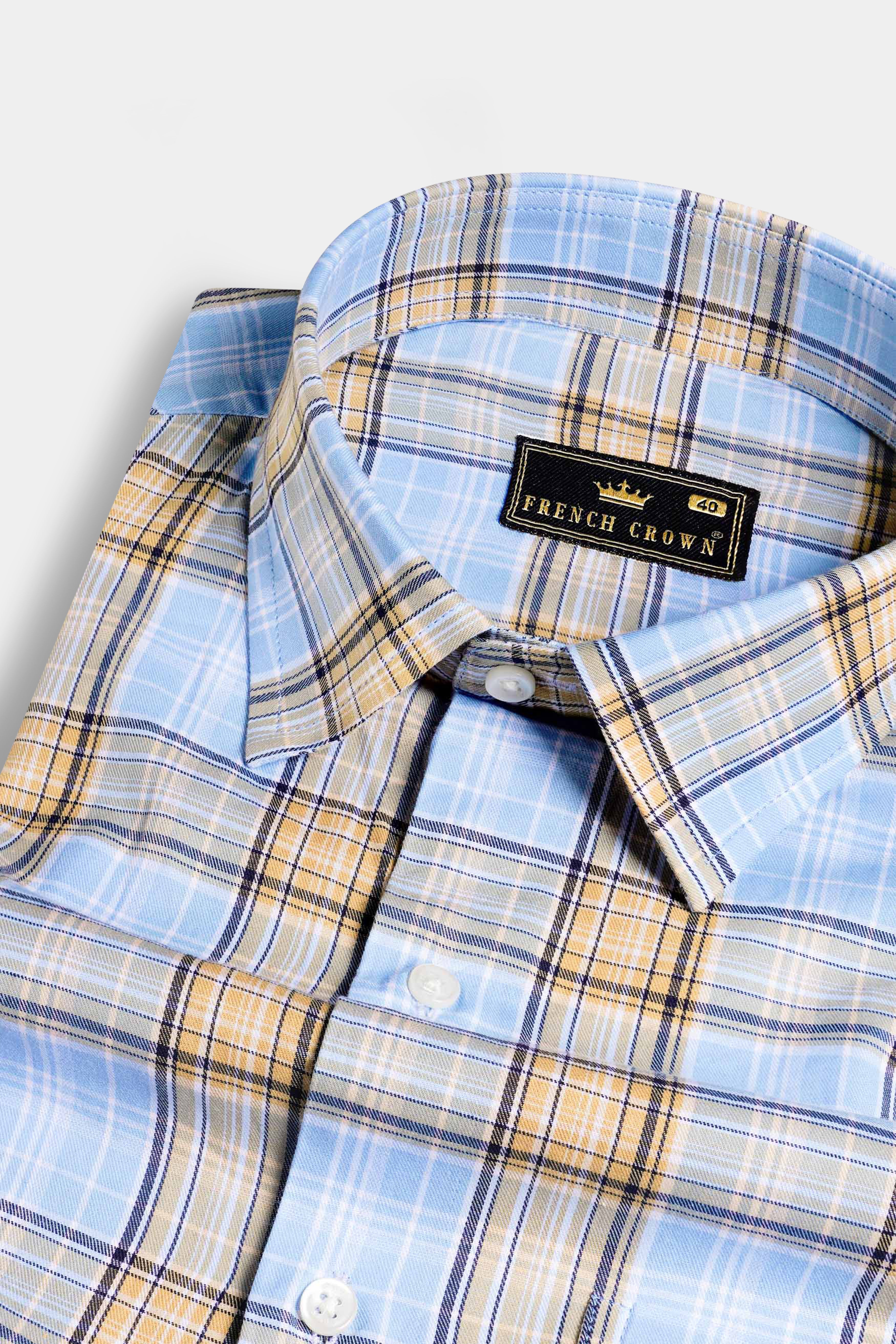 Perano Blue with Apache Brown Twill Plaid Premium Cotton Shirt