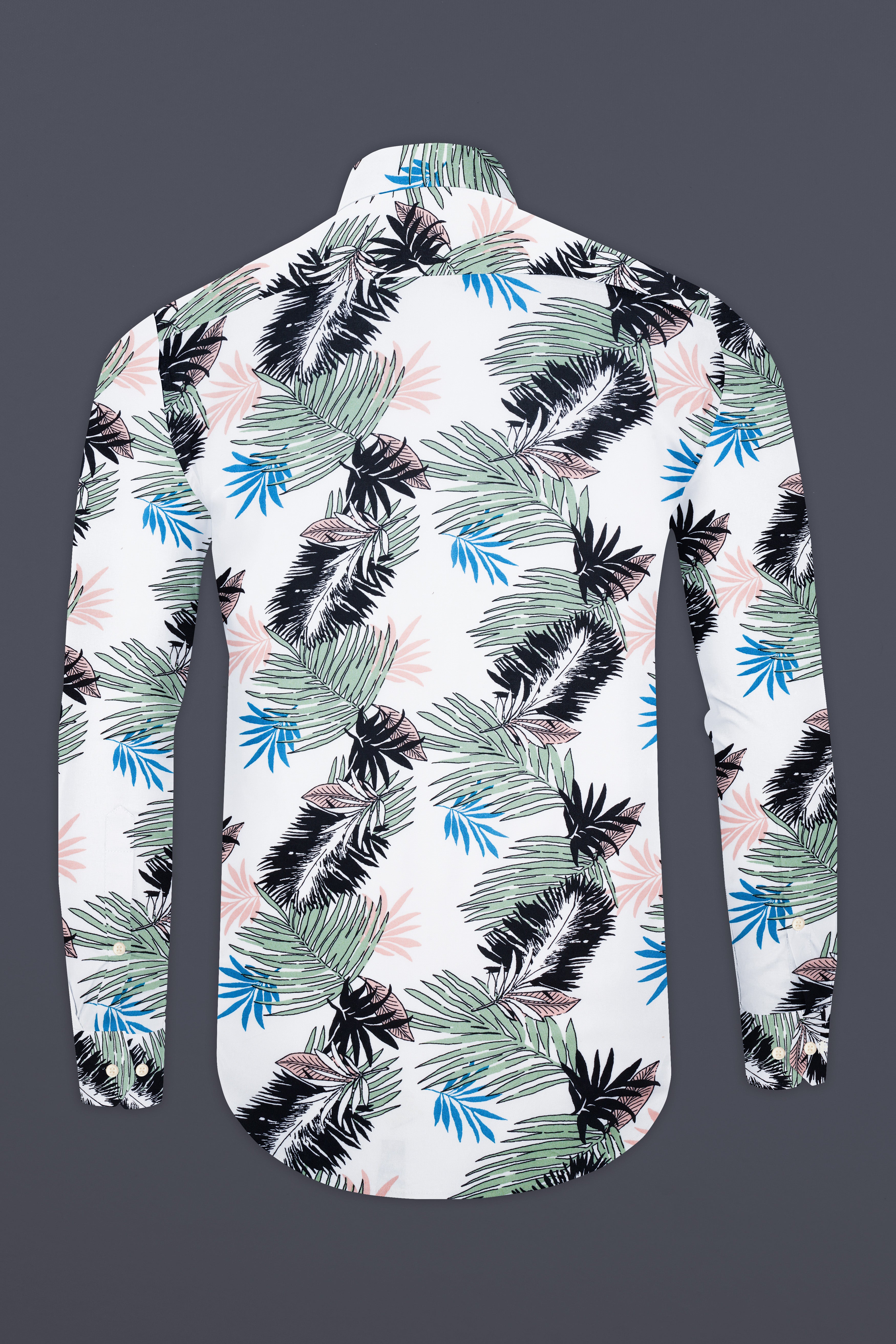 Bright White with Laurel Green and Black Tropical Printed Premium Tencel Shirt