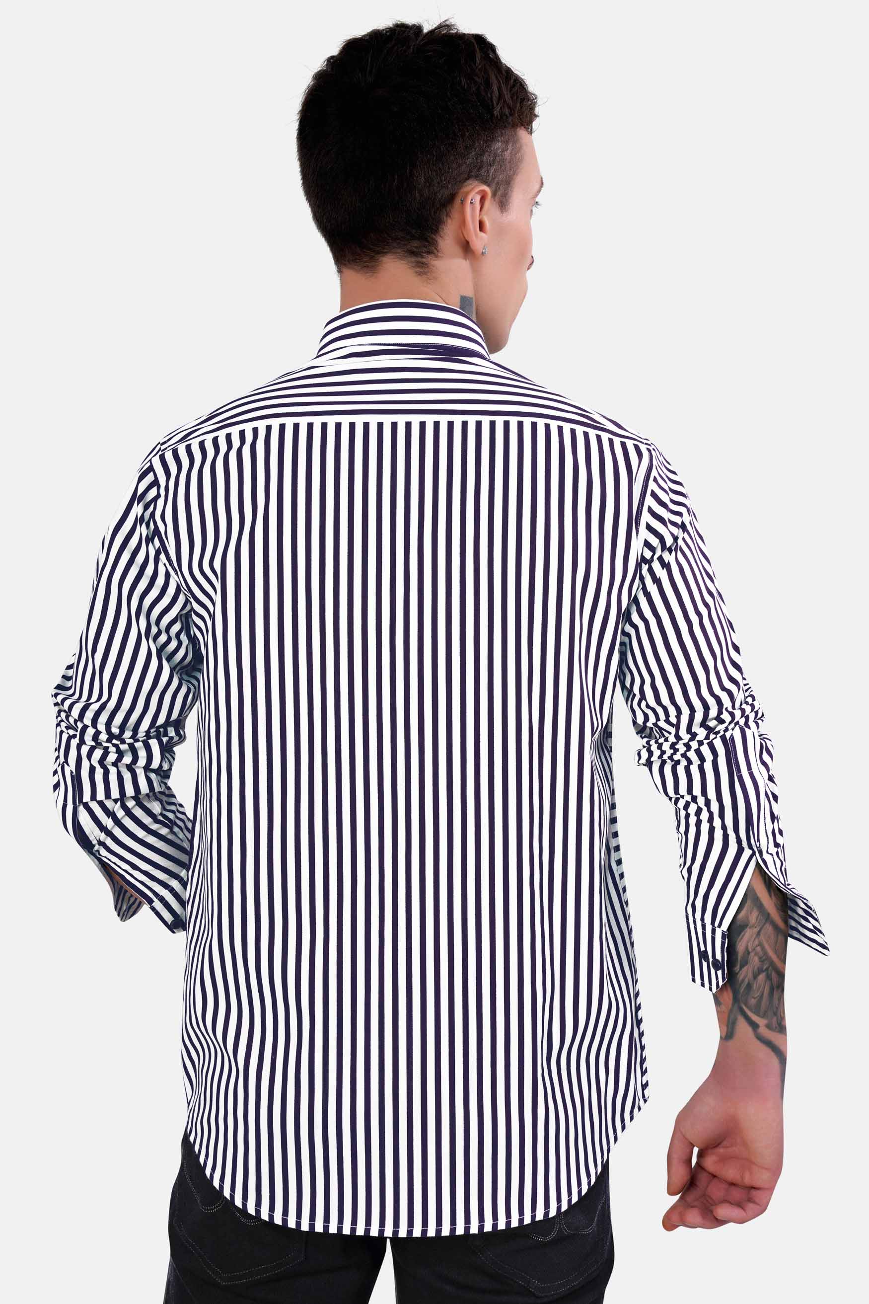 Bright White and Haiti Blue Striped Premium Cotton Designer Shirt