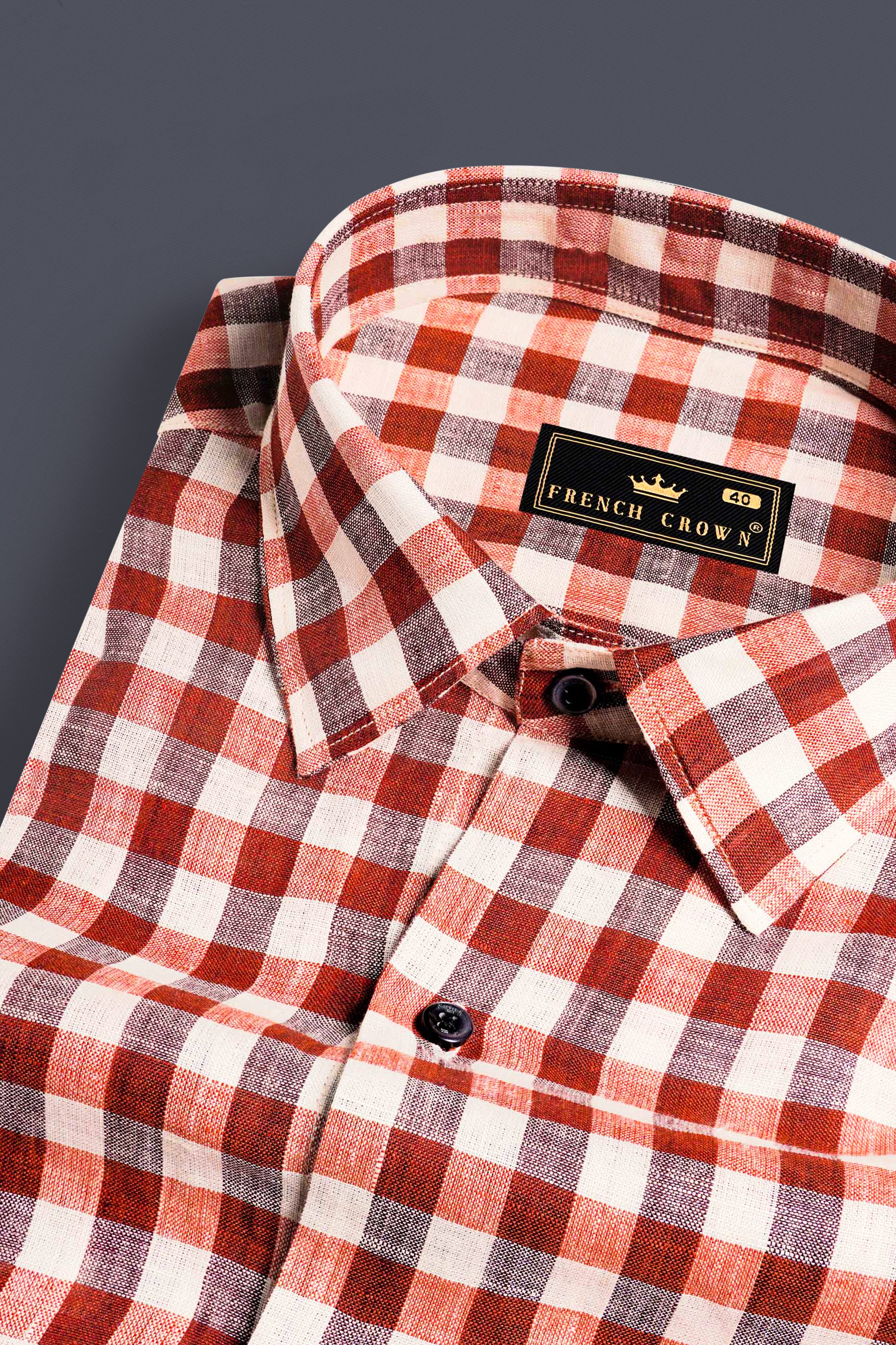 Auburn Red and White Checkered Luxurious Linen Shirt