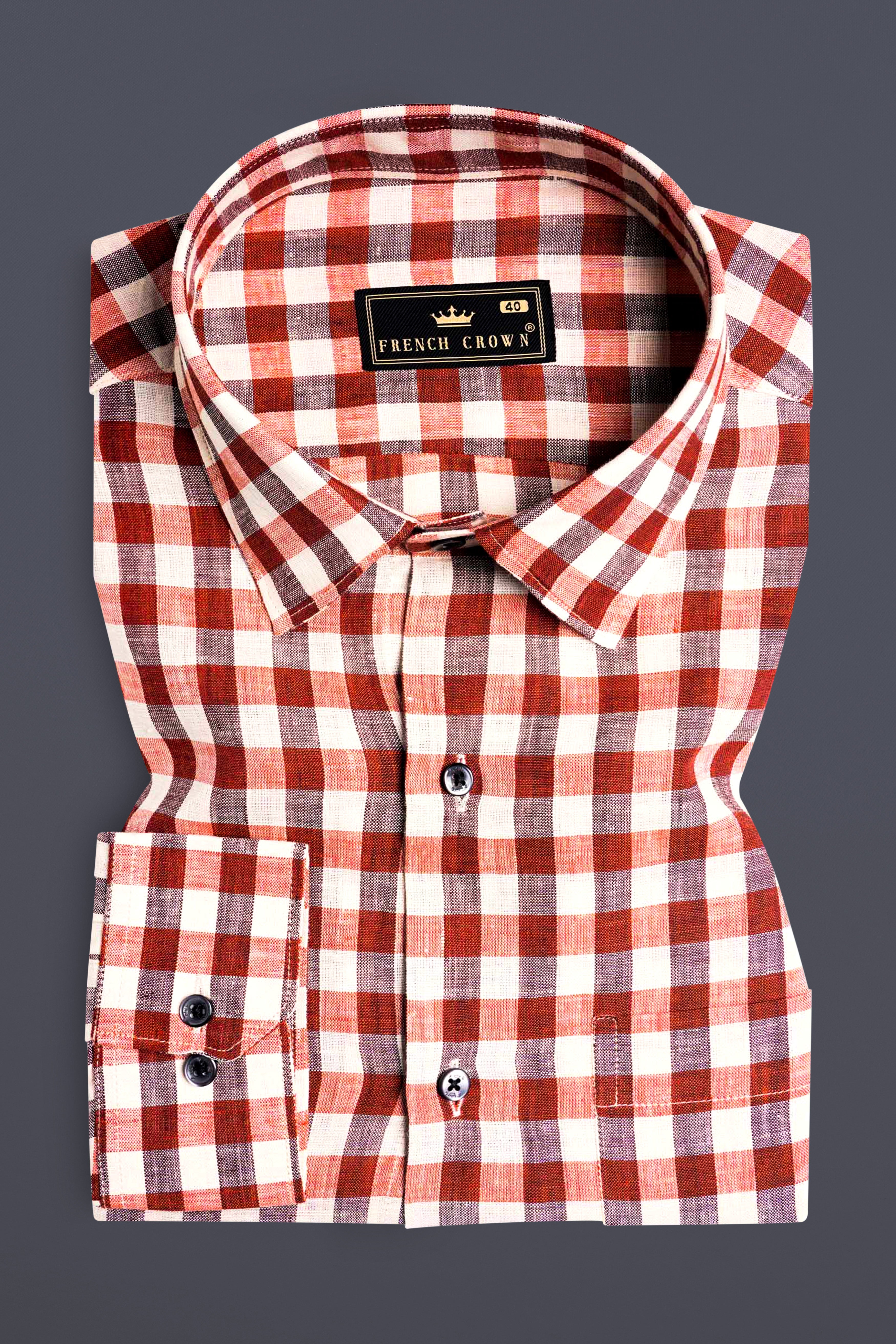 Auburn Red and White Checkered Luxurious Linen Shirt