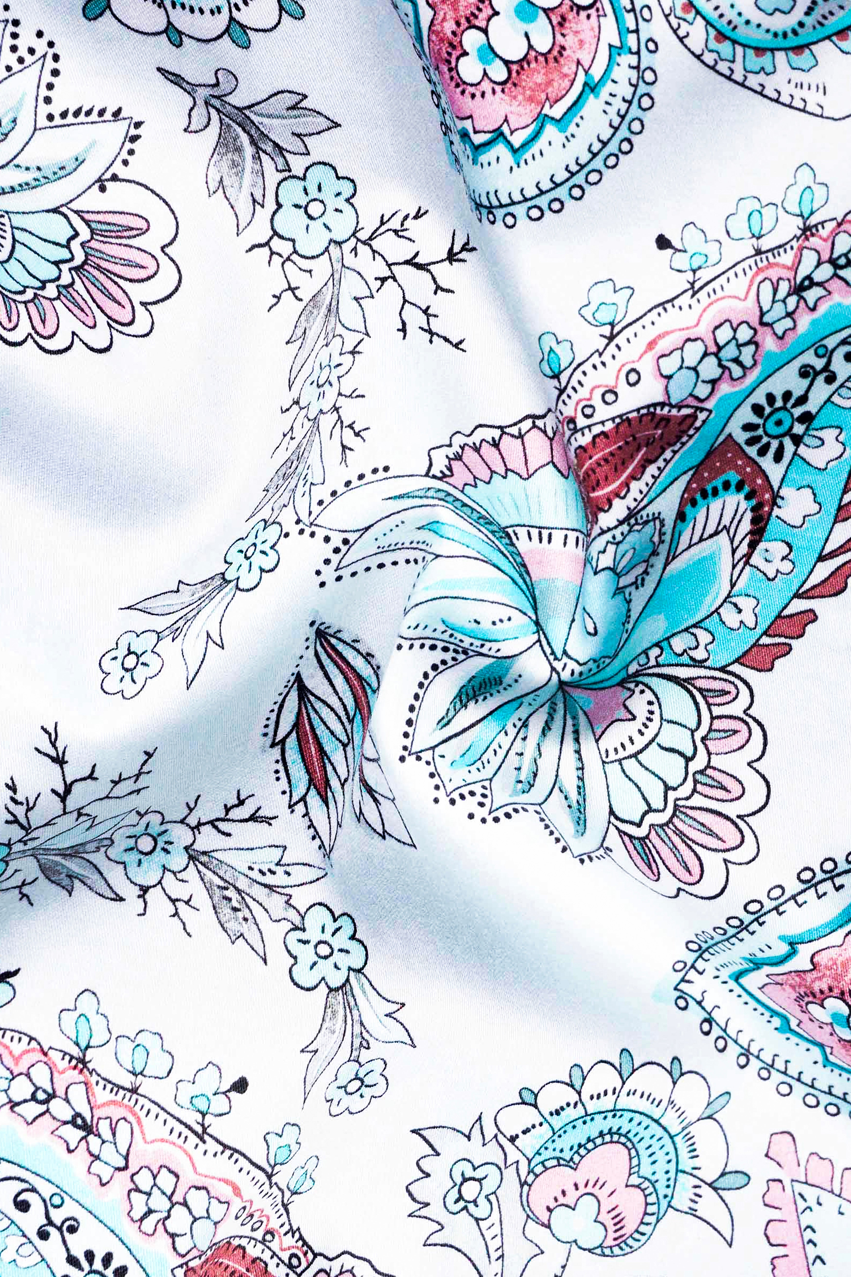 Bright White and Tiffany Blue Leaves Printed Subtle Sheen Super Soft Premium Cotton Shirt