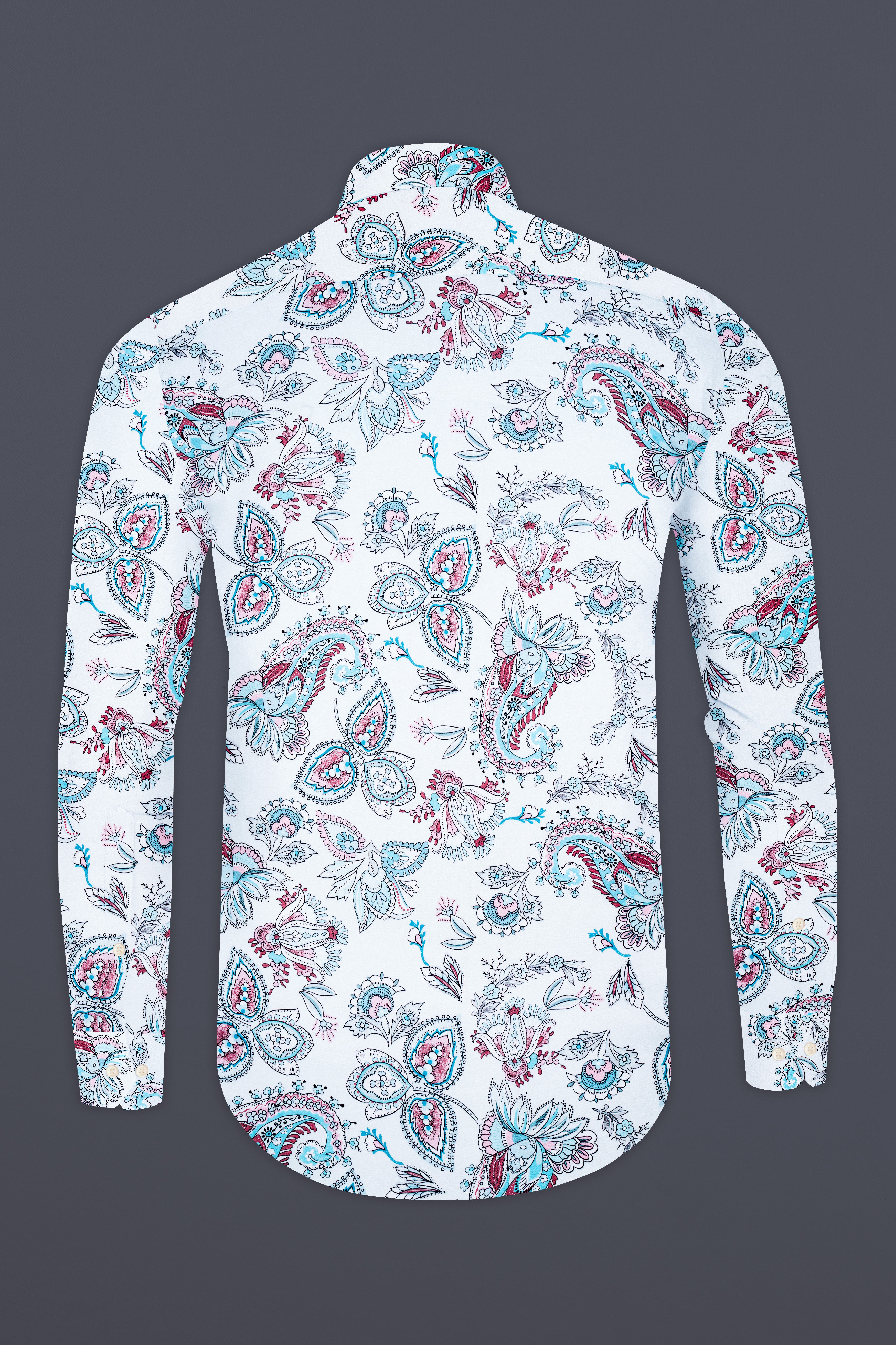 Bright White and Tiffany Blue Leaves Printed Subtle Sheen Super Soft Premium Cotton Shirt