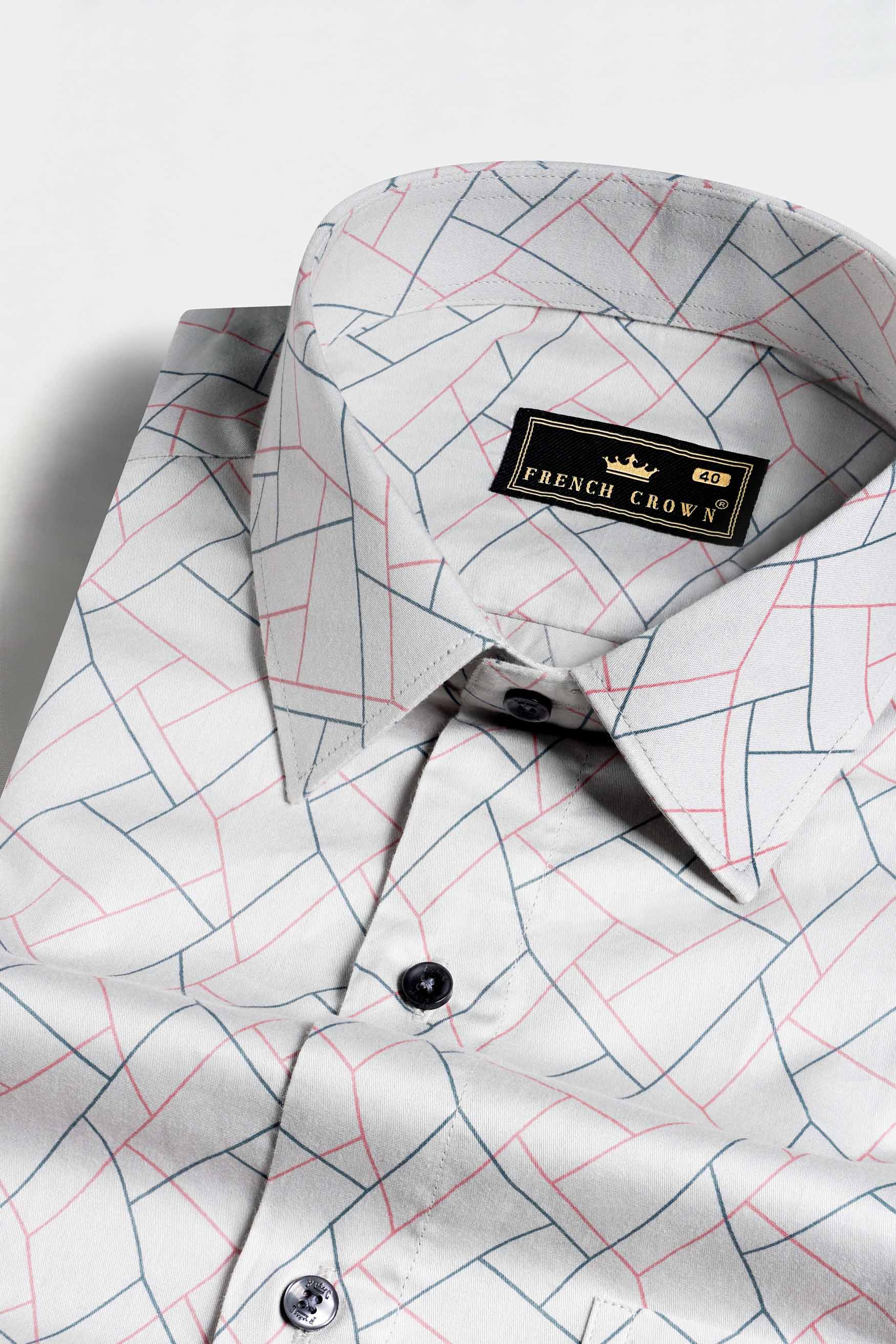 Nickel Grey and Petite Pink Geometric Print Subtle Sheen Super Soft Premium Cotton Shirt