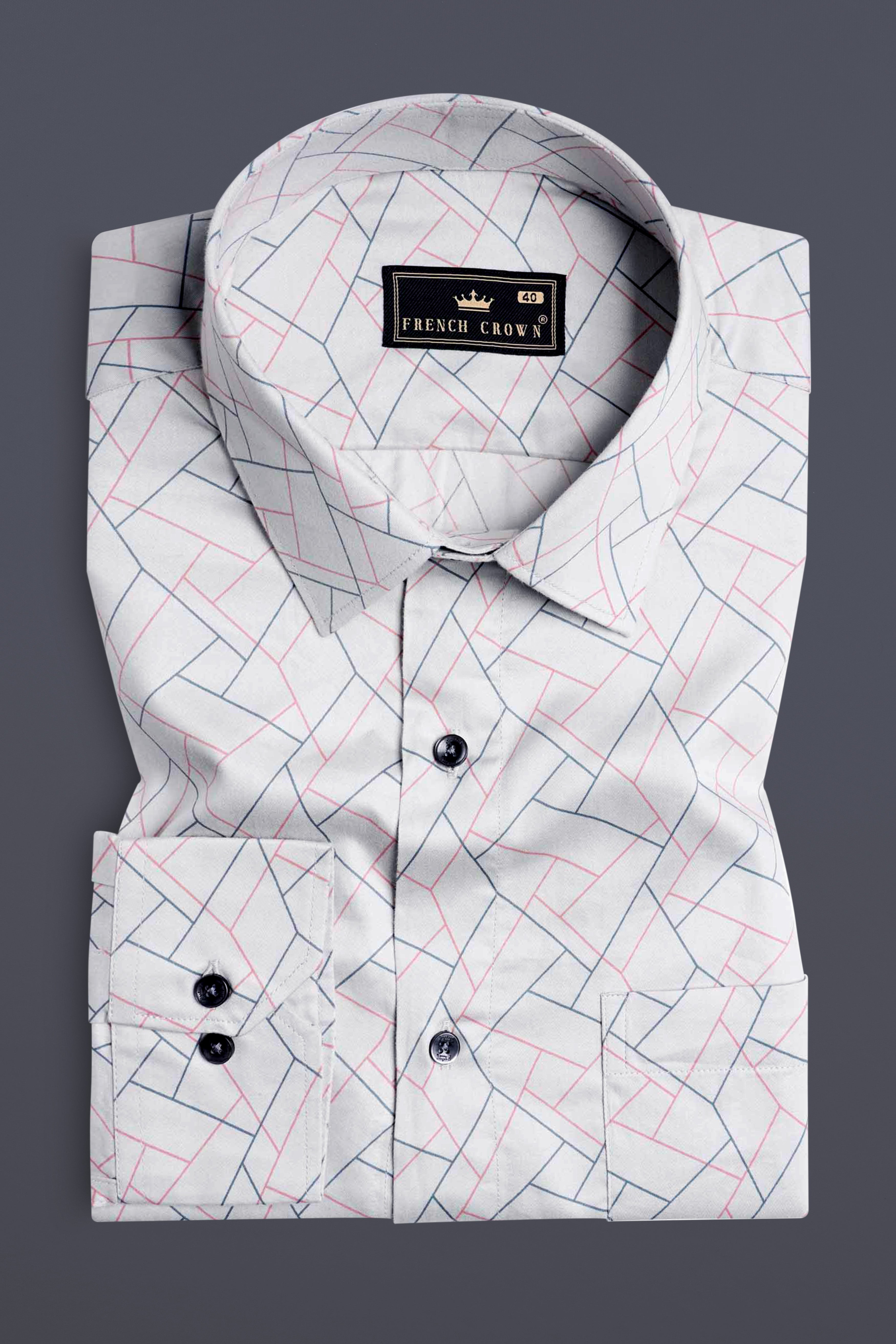 Nickel Grey and Petite Pink Geometric Print Subtle Sheen Super Soft Premium Cotton Shirt