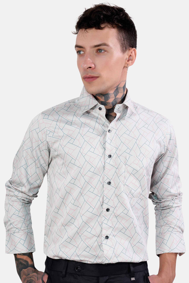 NICKEL GREY AND PETITE PINK GEOMETRIC PRINT SUBTLE SHEEN SUPER SOFT PREMIUM COTTON SHIRT