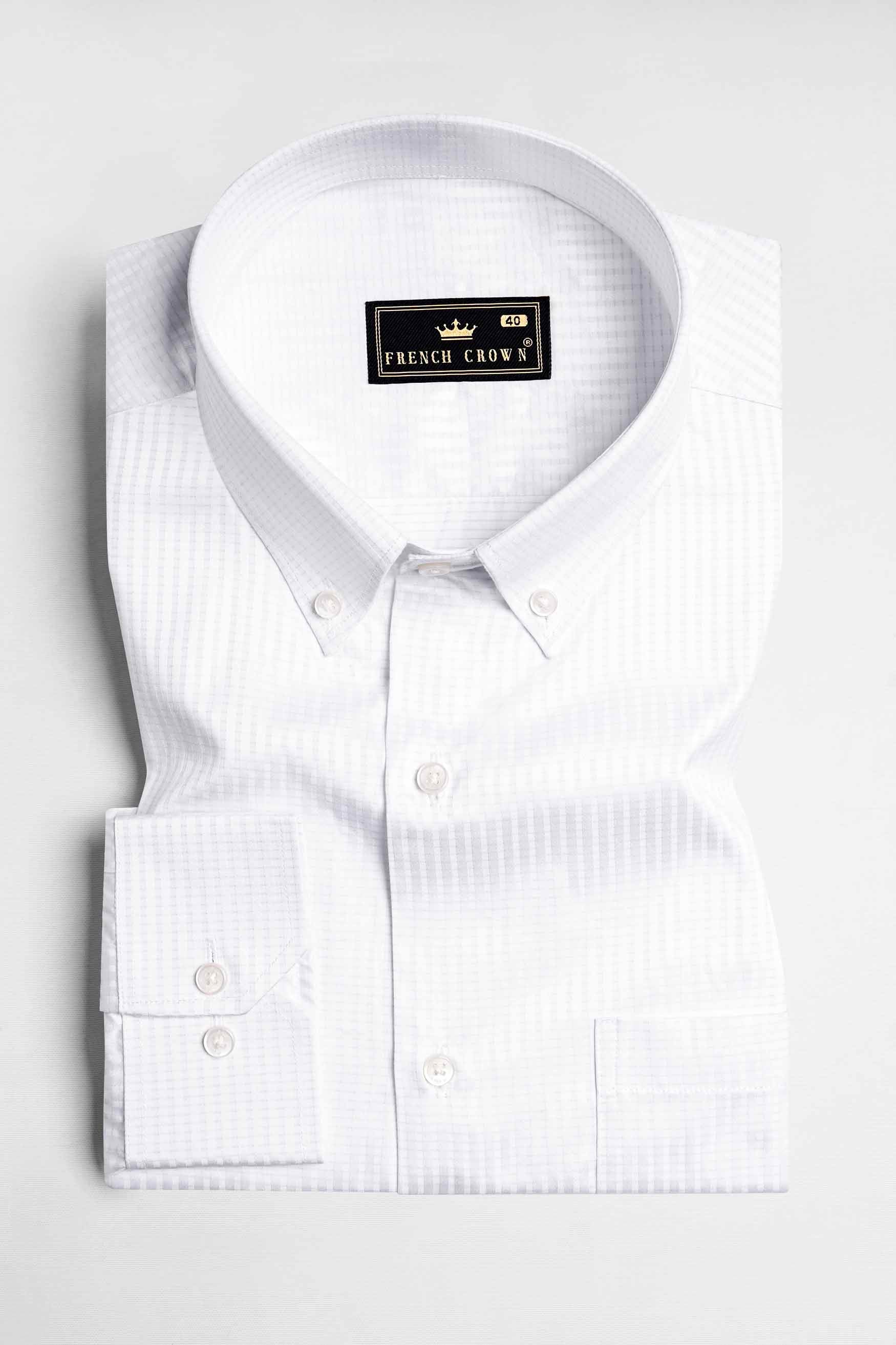 Bright White Dobby Textured Premium Giza Cotton Button Down Shirt